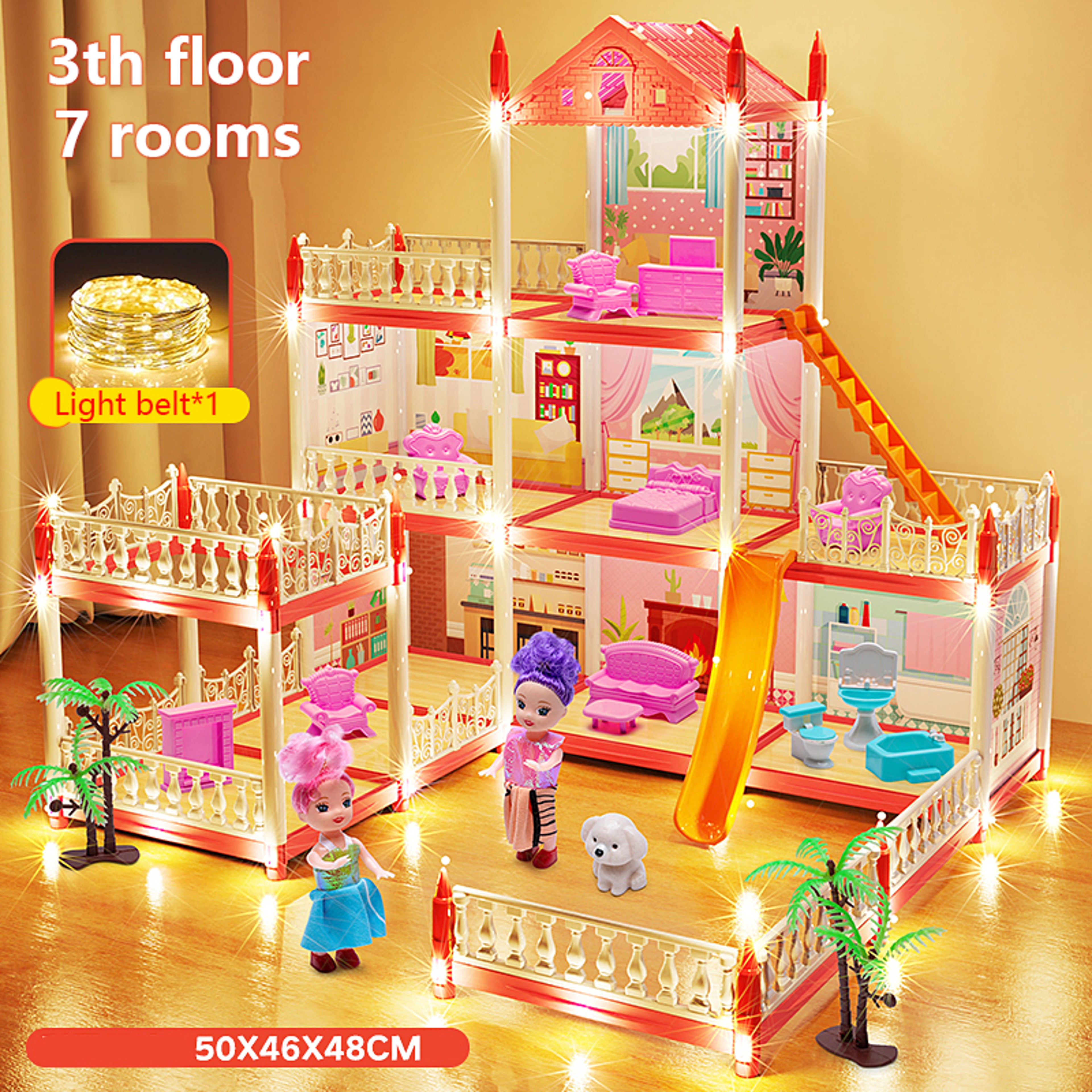 DIY Princess Castle Dollhouse Musical Kids Dream Villa Playset 7