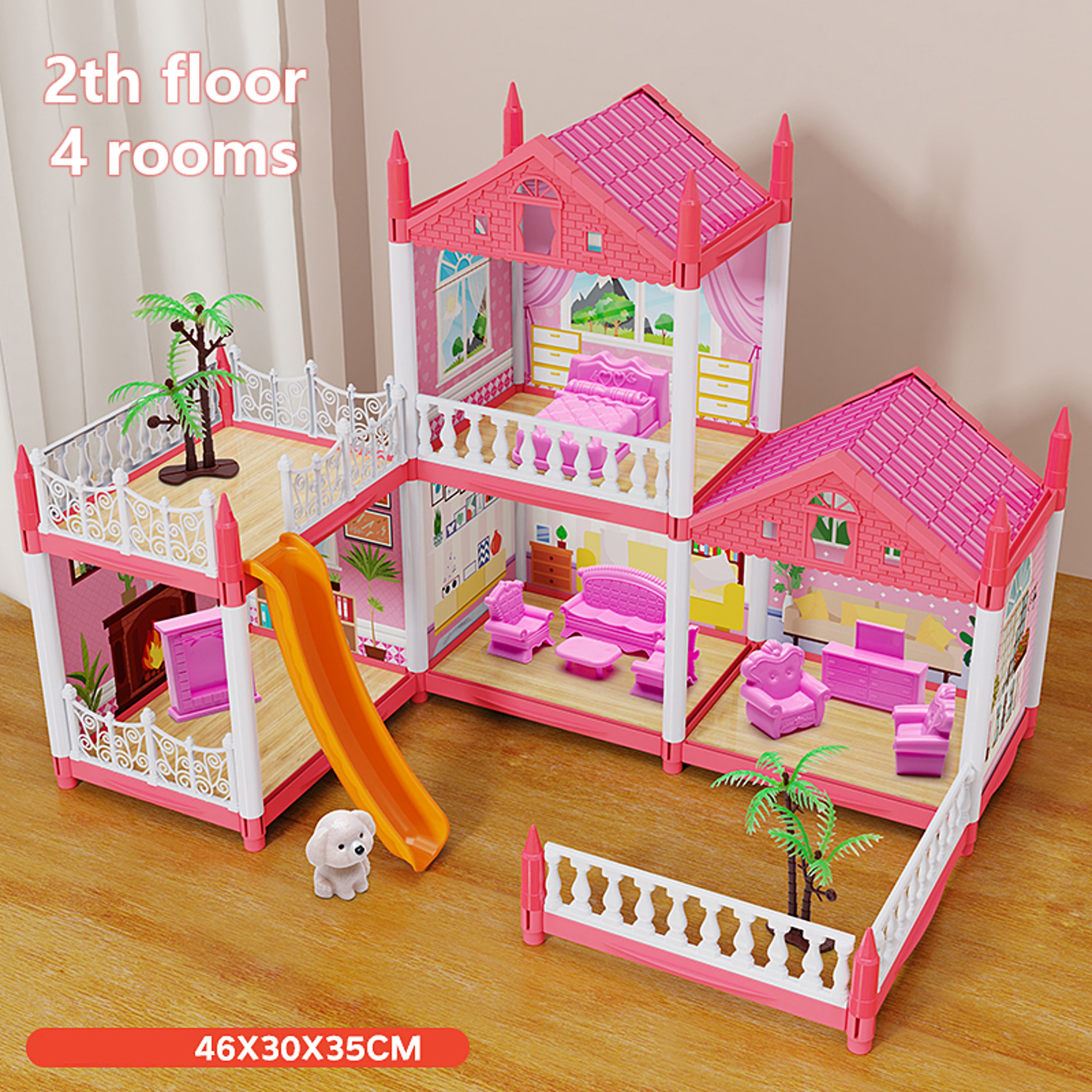 DIY Princess Castle Dollhouse Musical Kids Dream Villa Playset 12