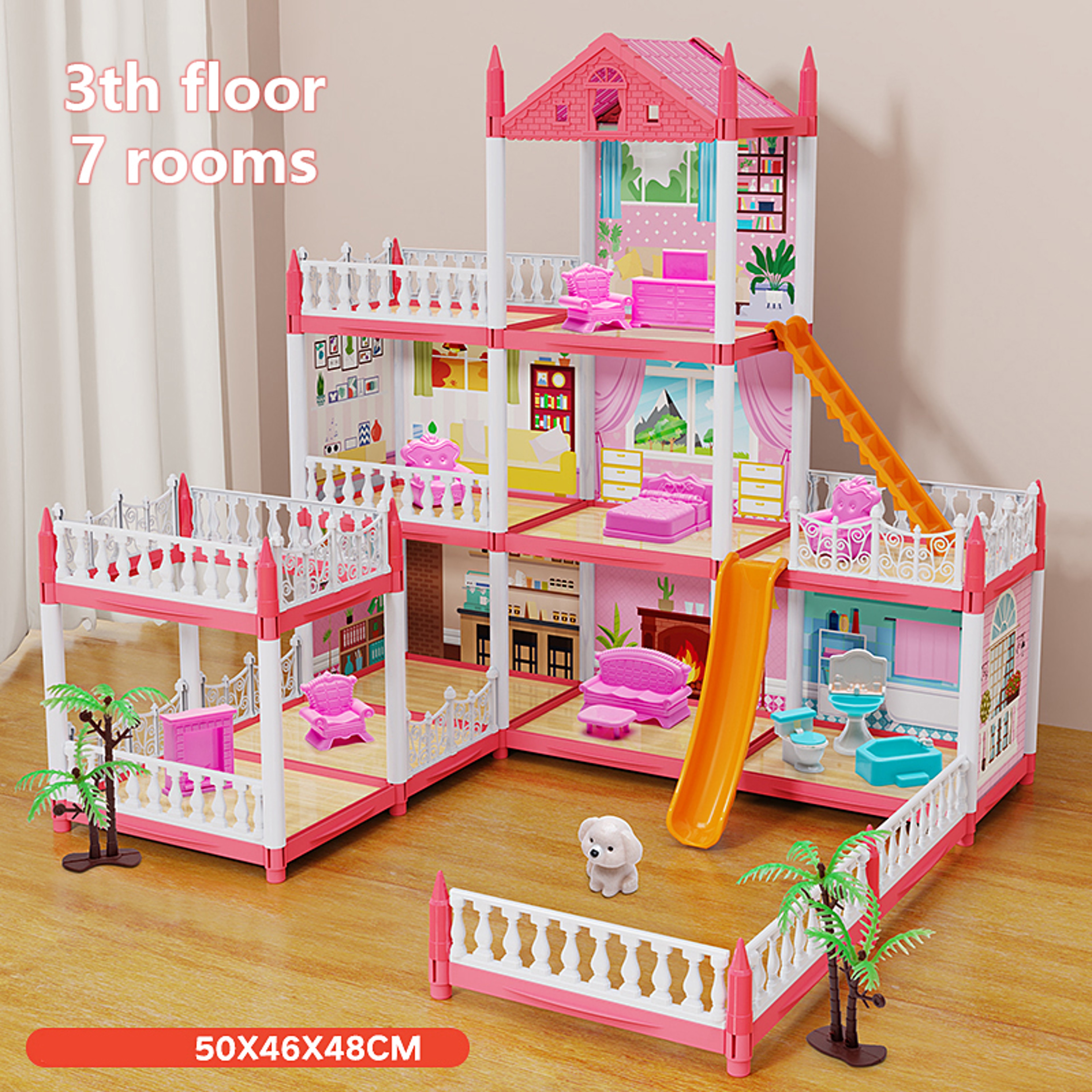 DIY Princess Castle Dollhouse Musical Kids Dream Villa Playset 13