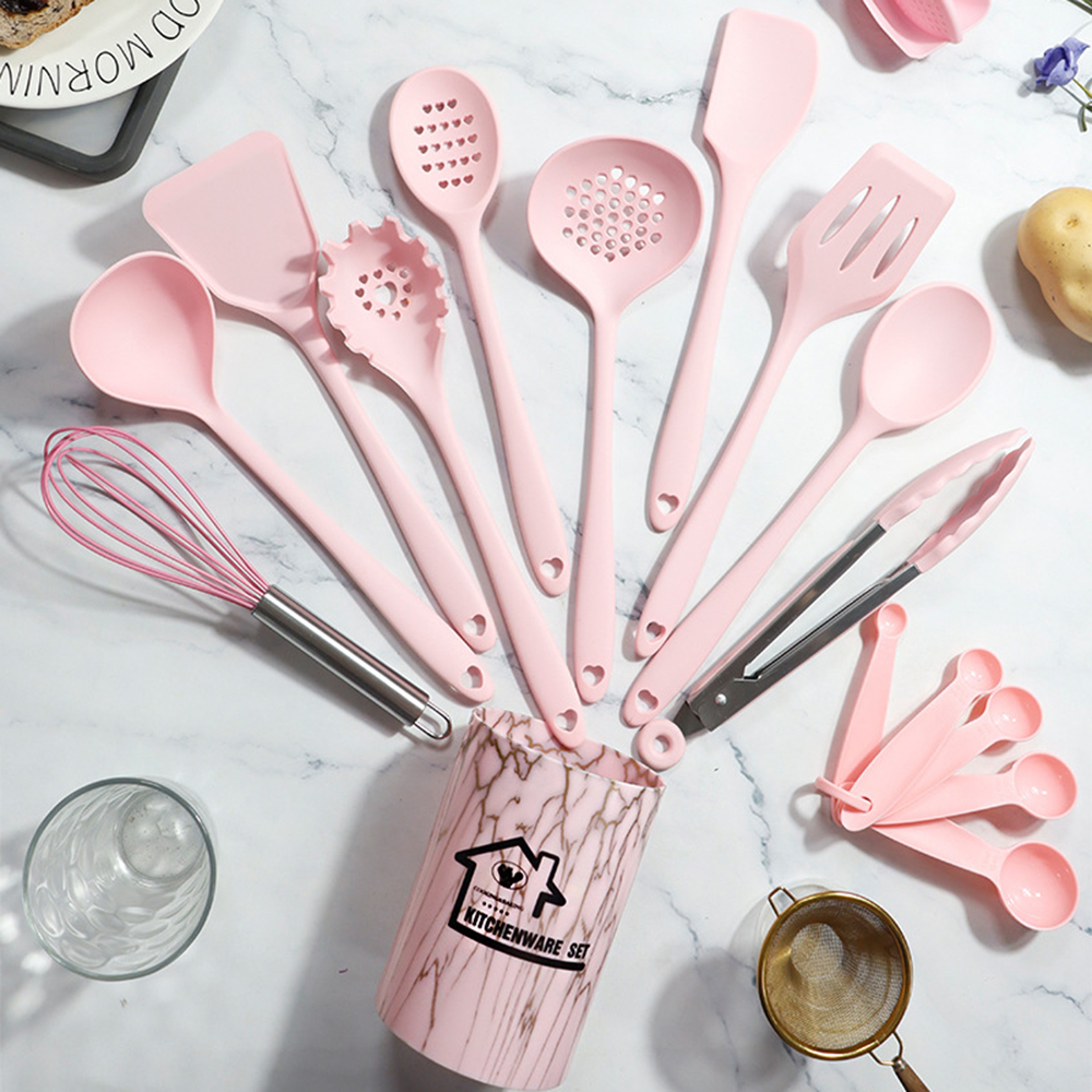 18 Piece Pink Silicone Kitchen Utensils Set for Cooking and Baking – view 3
