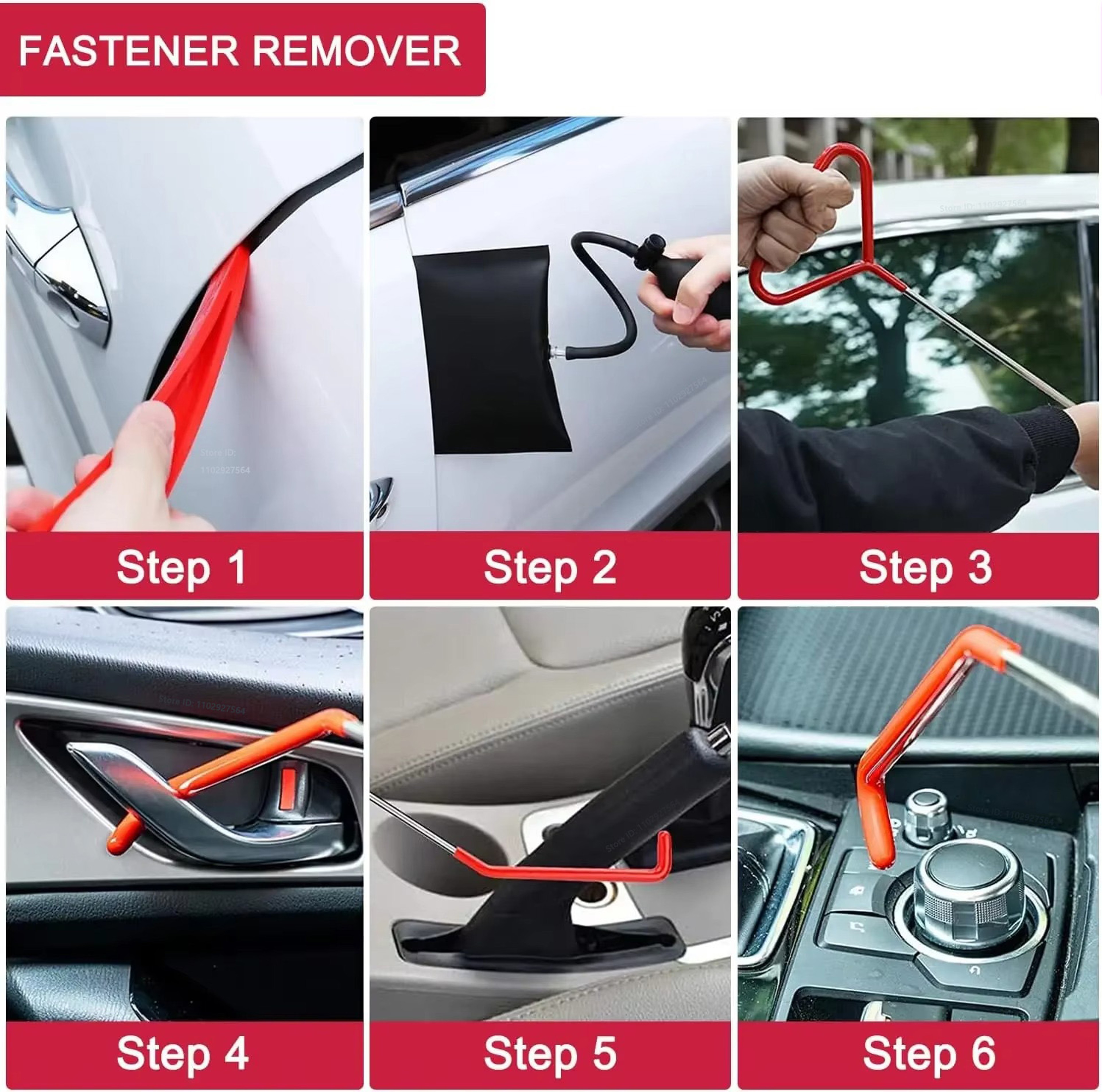 Car Door Tool Kit With Air Wedge Pump Long Reach Grabber And Trim Removal Tools 4