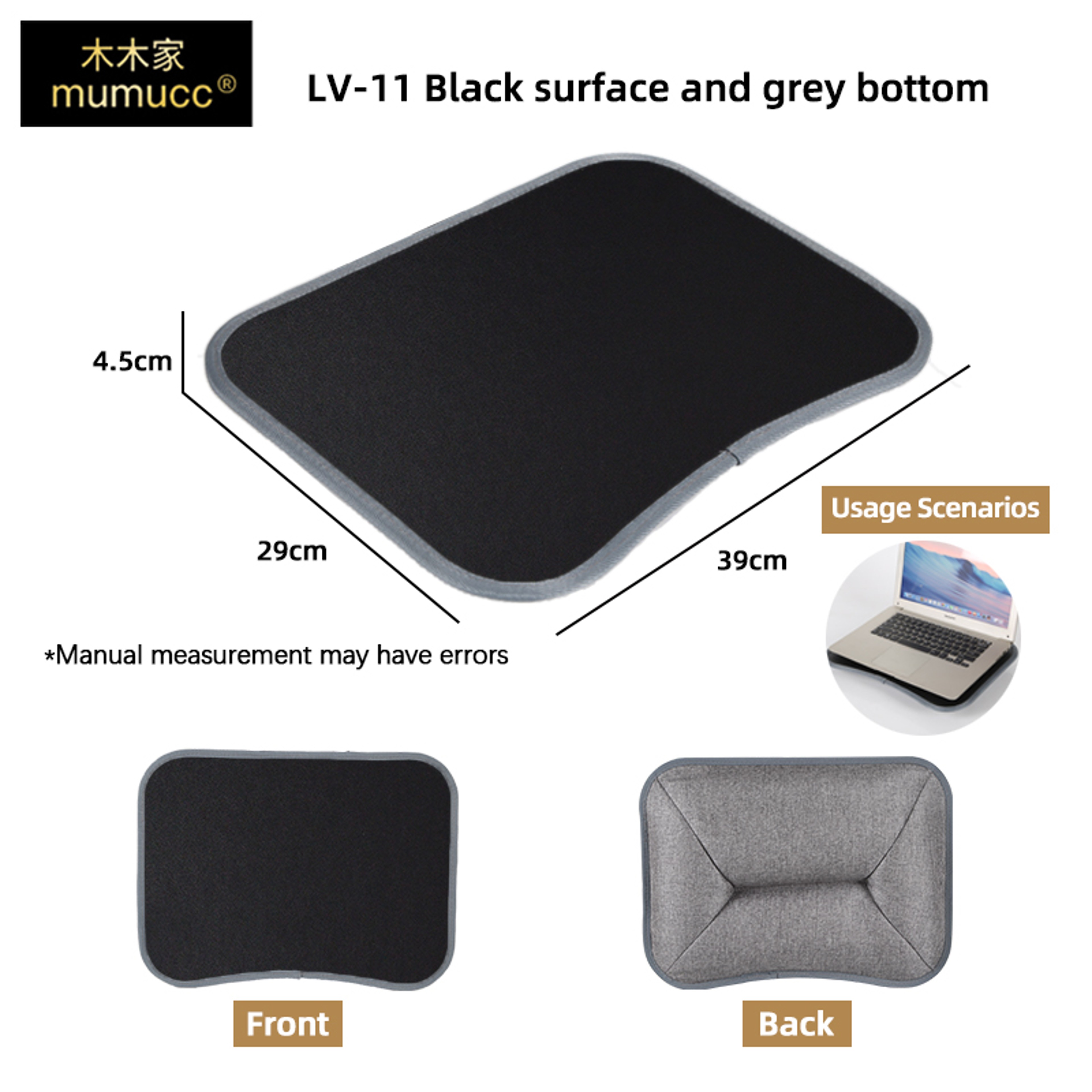 Portable Cushioned Laptop Lap Desk With Hard Mouse Pad And Wood Tray 25