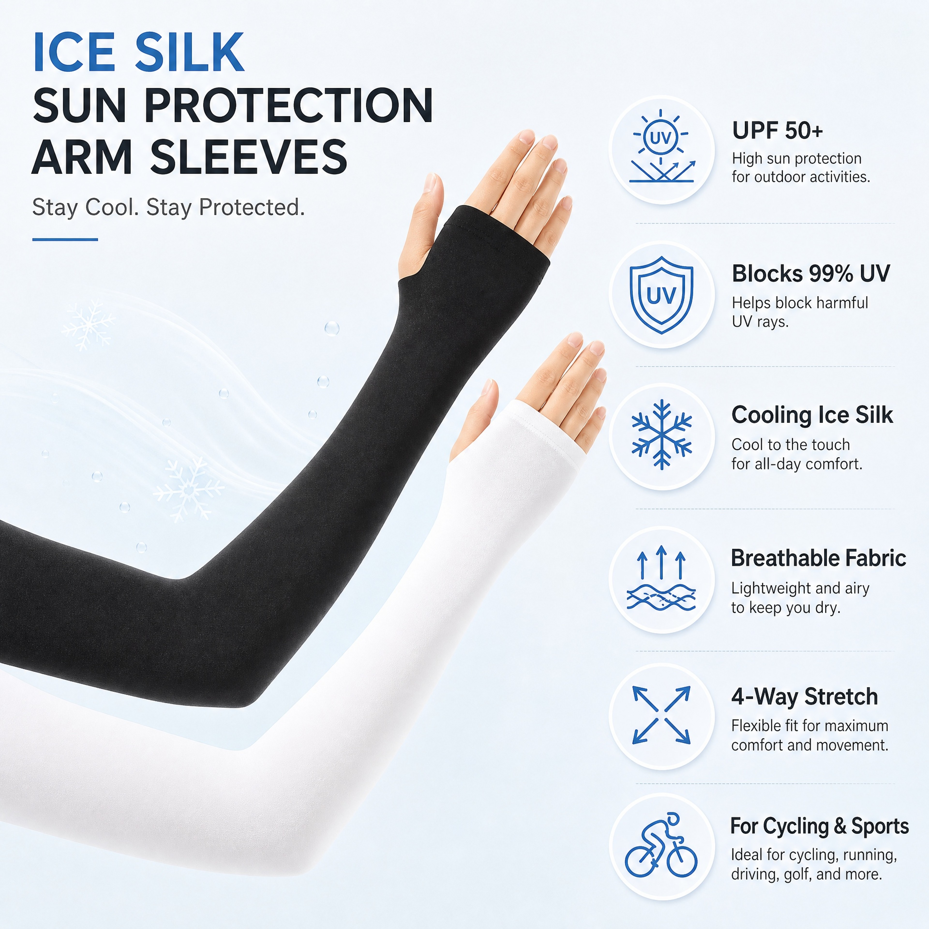 Ice Silk Sun Protective Arm Sleeves UPF 50 Breathable Polyester For Cycling And Sports 4