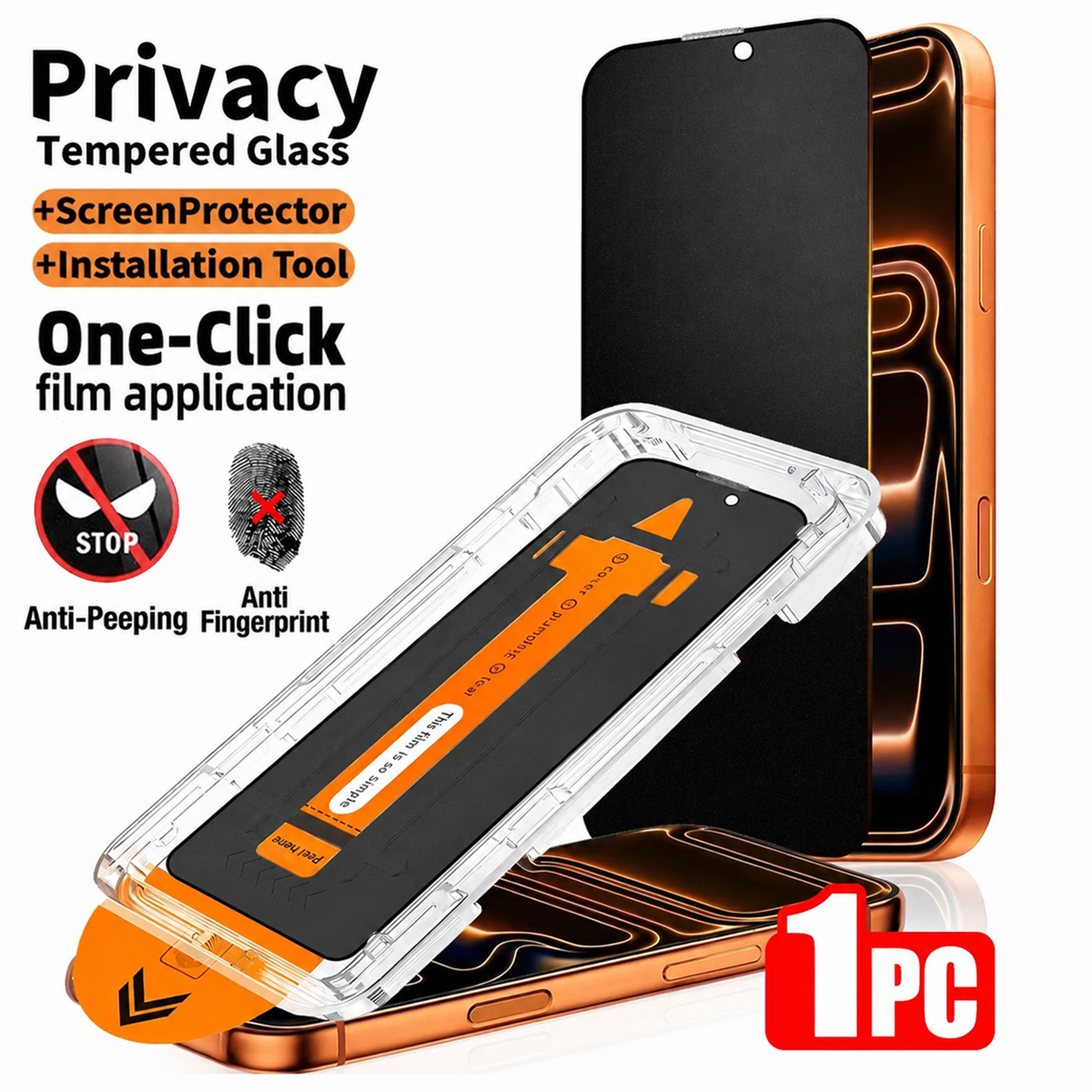 Privacy Tempered Glass Screen Protector with Dust-Free Alignment Installation Kit – view 1