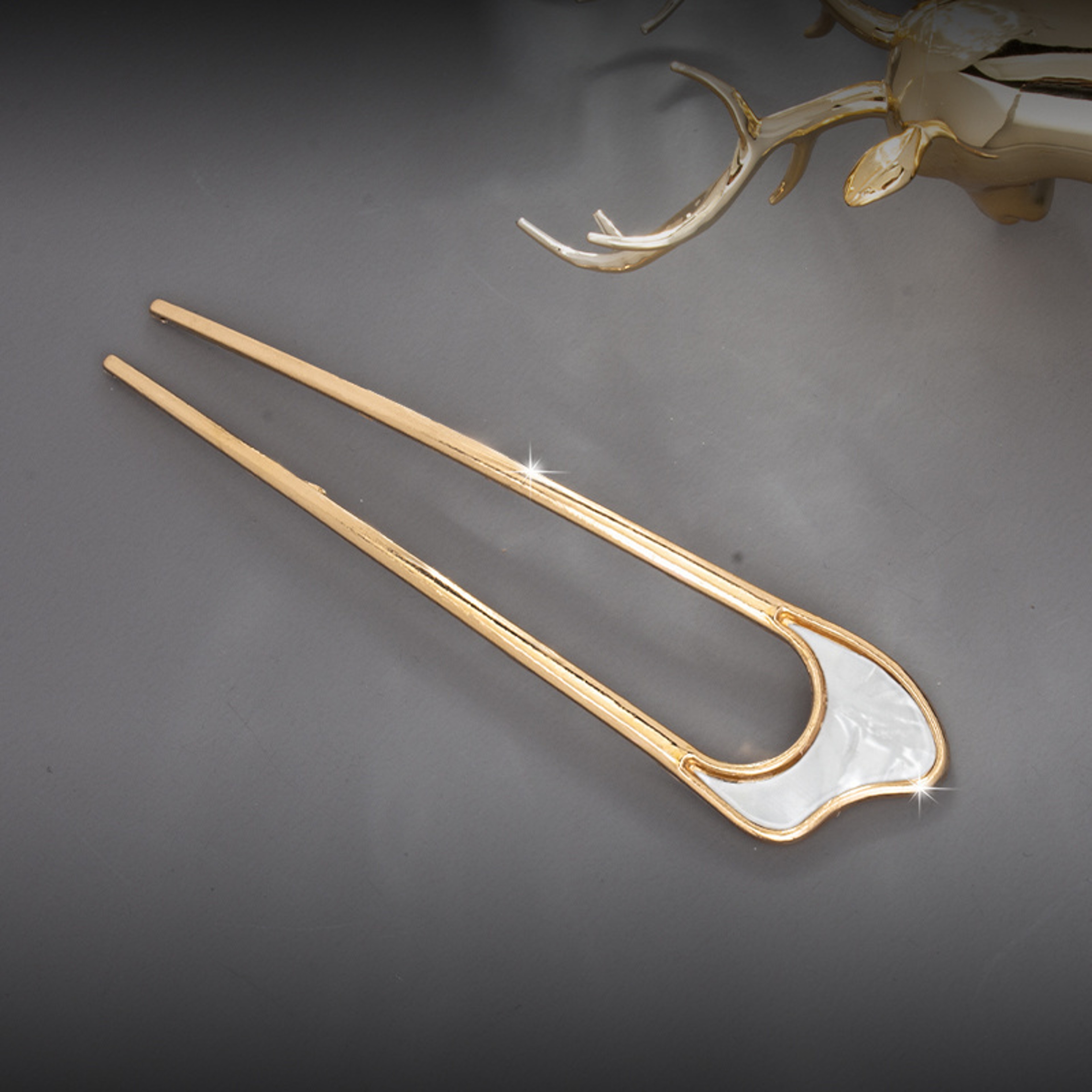 Elegant U Shape Hair Stick With Shell Enamel Geometric Design 9