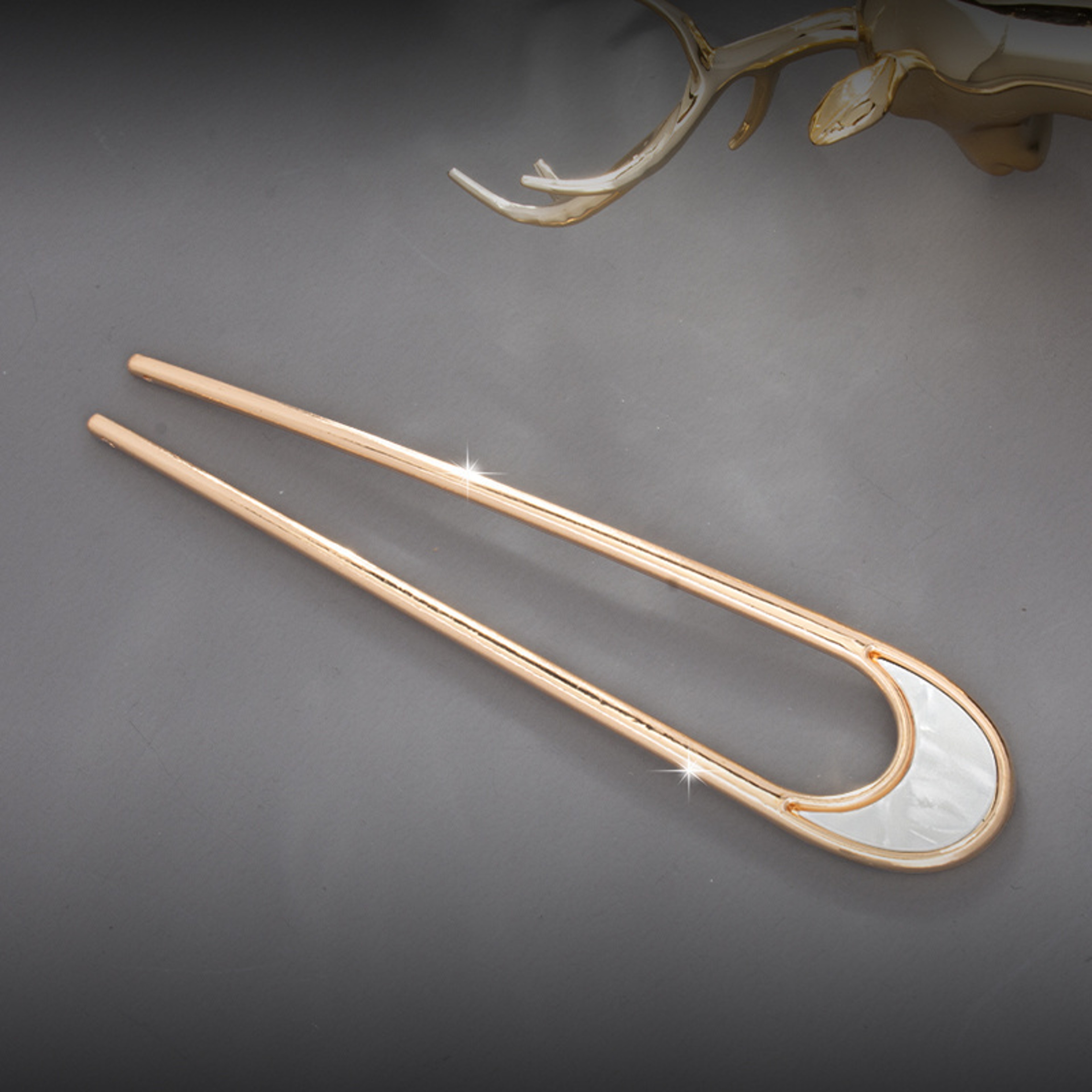 Elegant U Shape Hair Stick With Shell Enamel Geometric Design 11