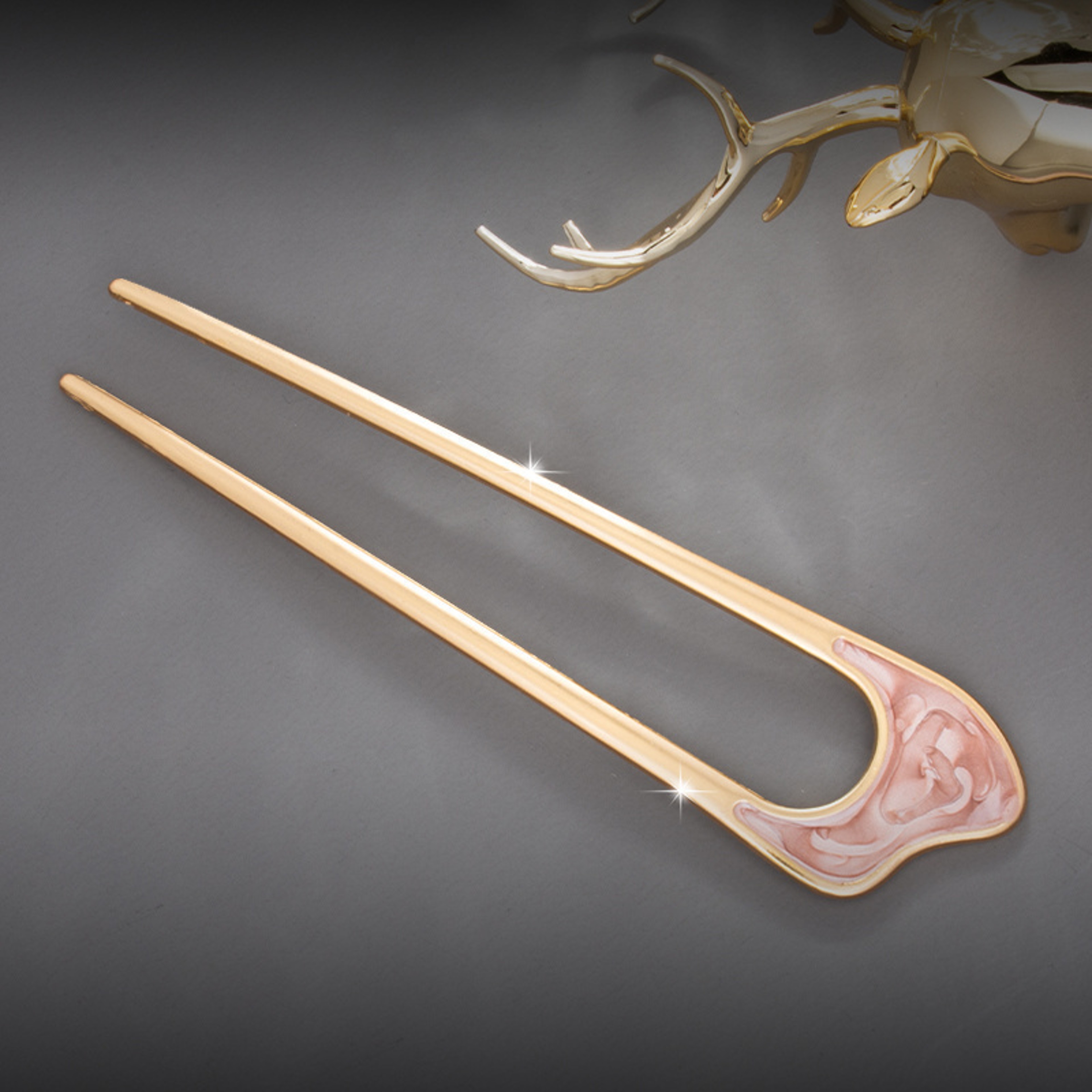 Elegant U Shape Hair Stick With Shell Enamel Geometric Design 13