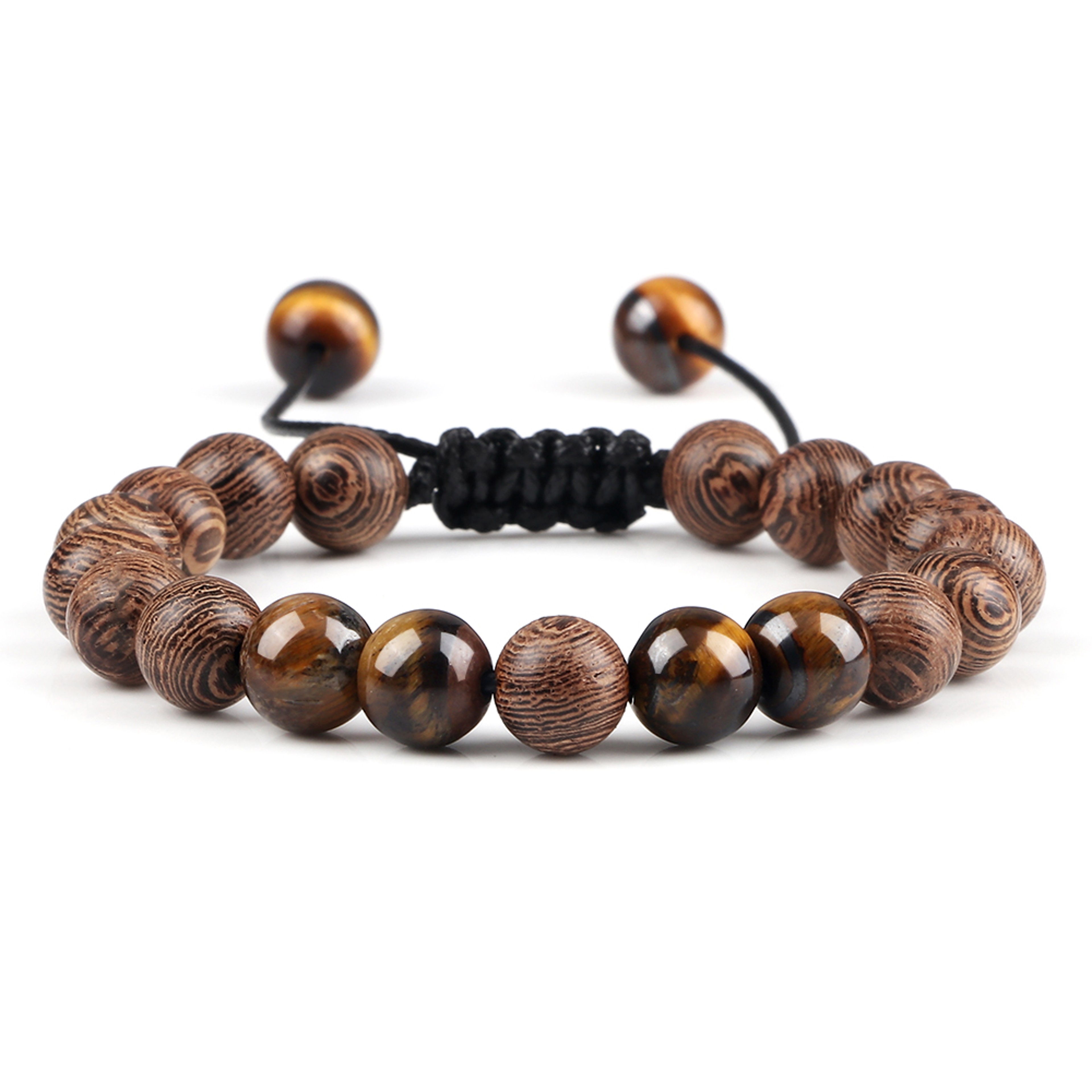 Adjustable Couples Bracelets With 8mm Beads And Braided Macrame Design 23