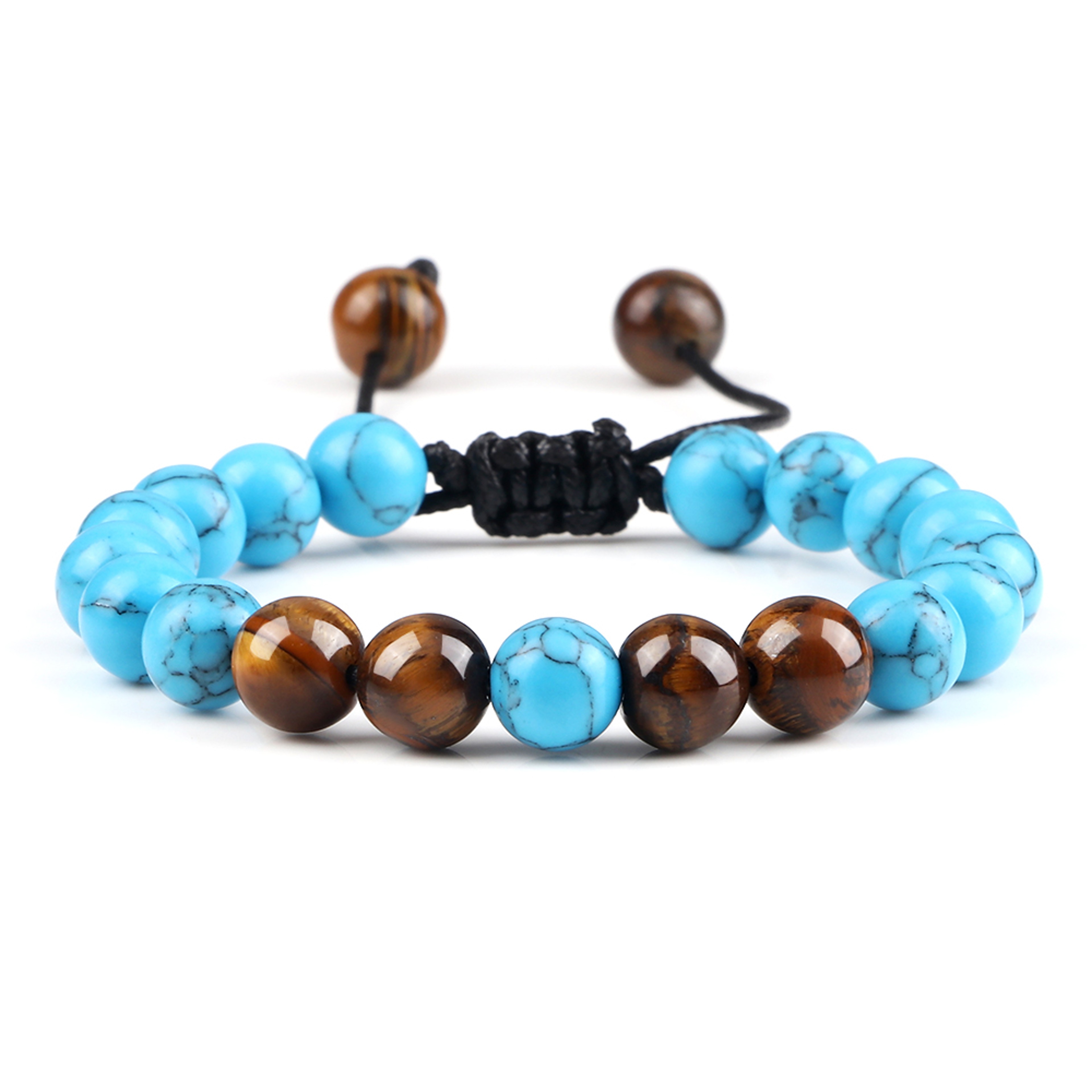 Adjustable Couples Bracelets With 8mm Beads And Braided Macrame Design 25