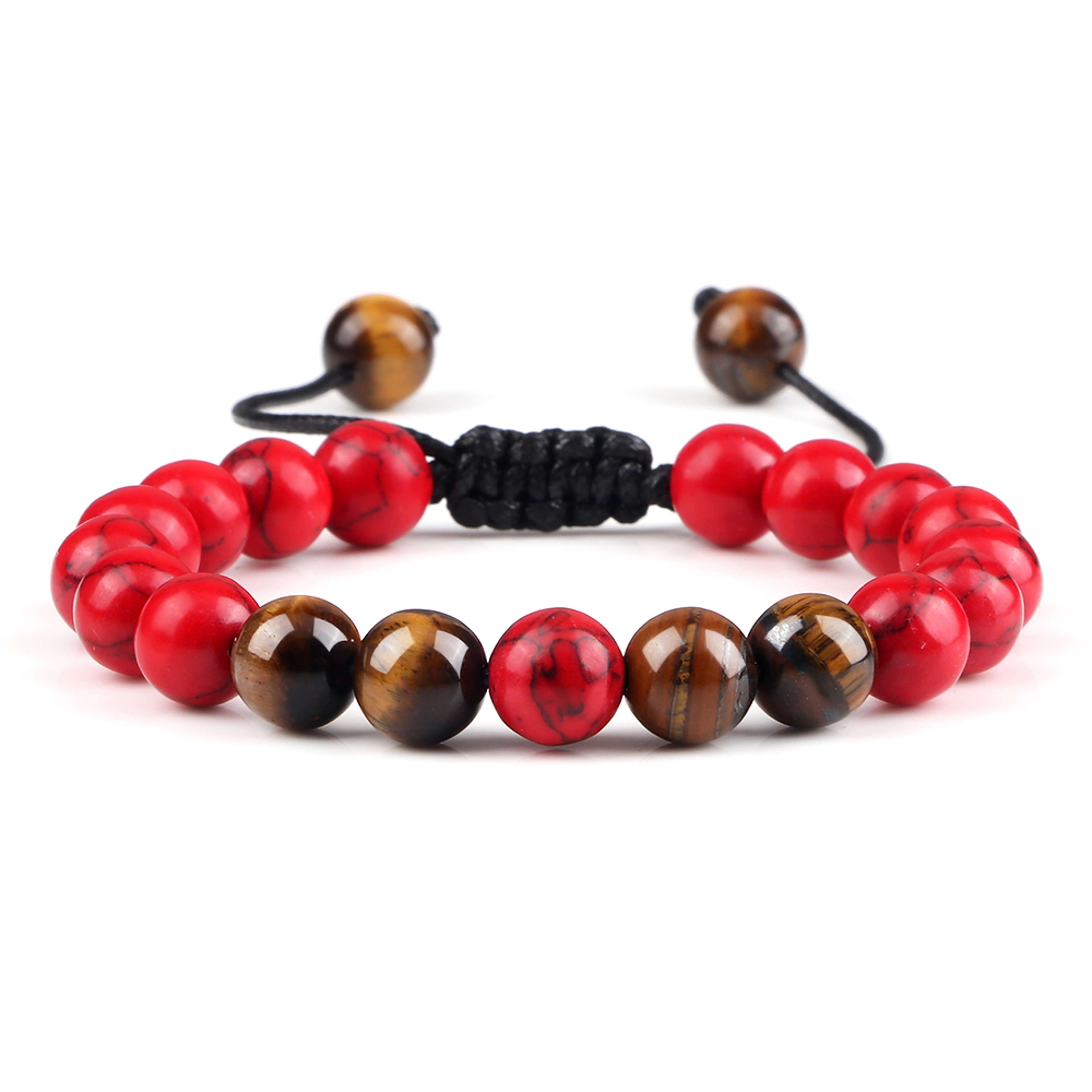 Adjustable Couples Bracelets With 8mm Beads And Braided Macrame Design 26
