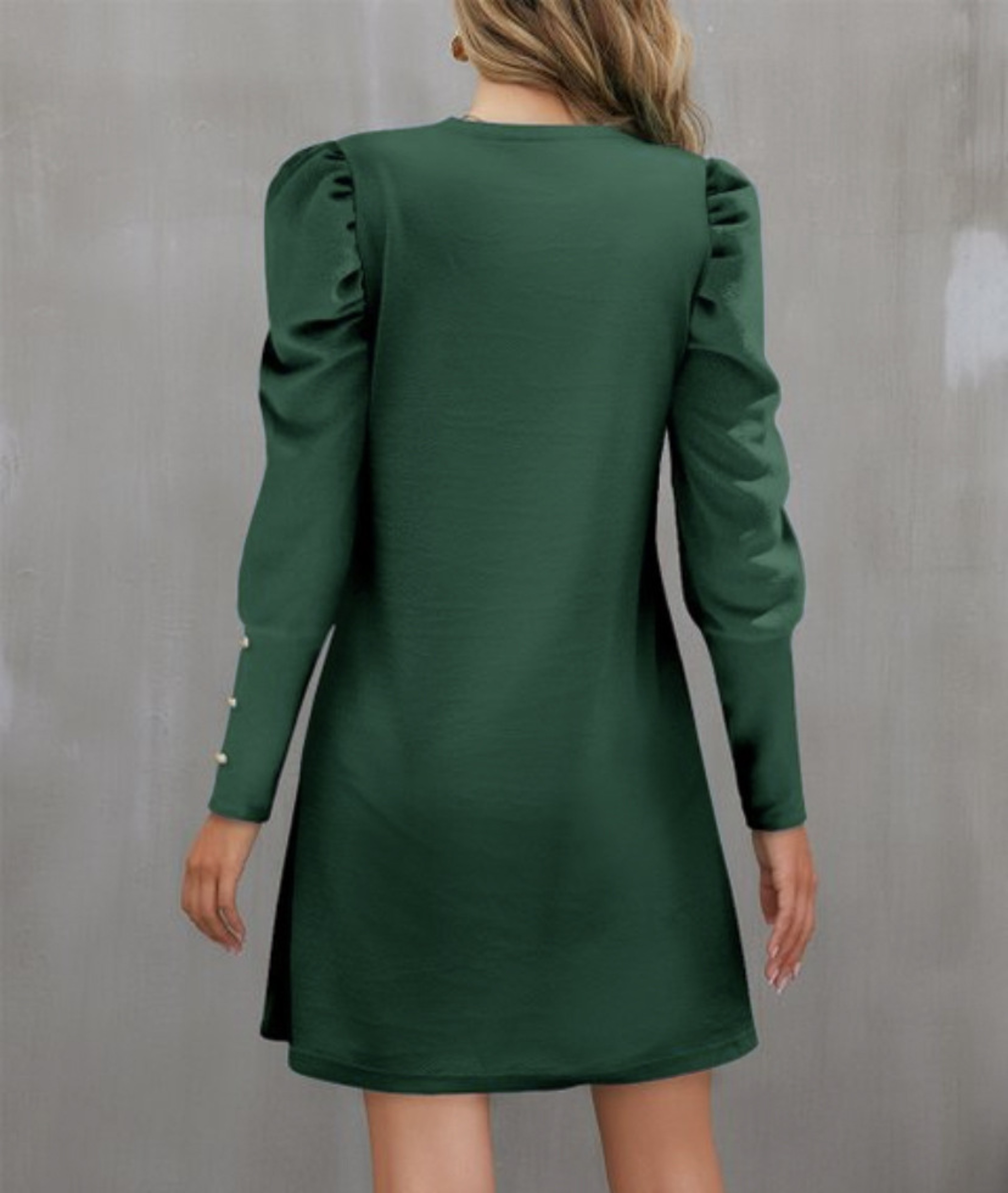 Womens ALine KneeLength Dress With Puff Sleeves And Decorative Buttons 2