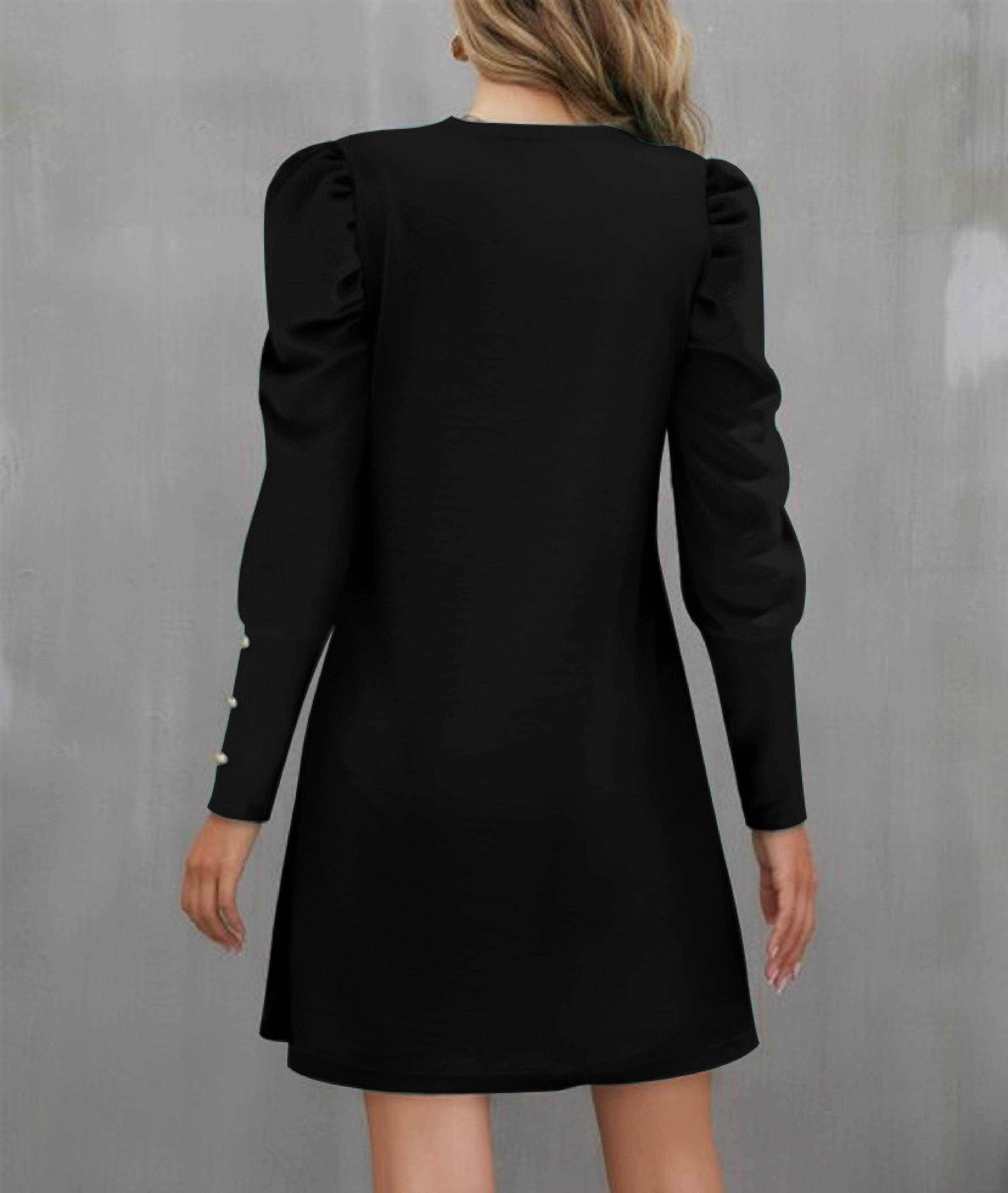 Womens ALine KneeLength Dress With Puff Sleeves And Decorative Buttons 6