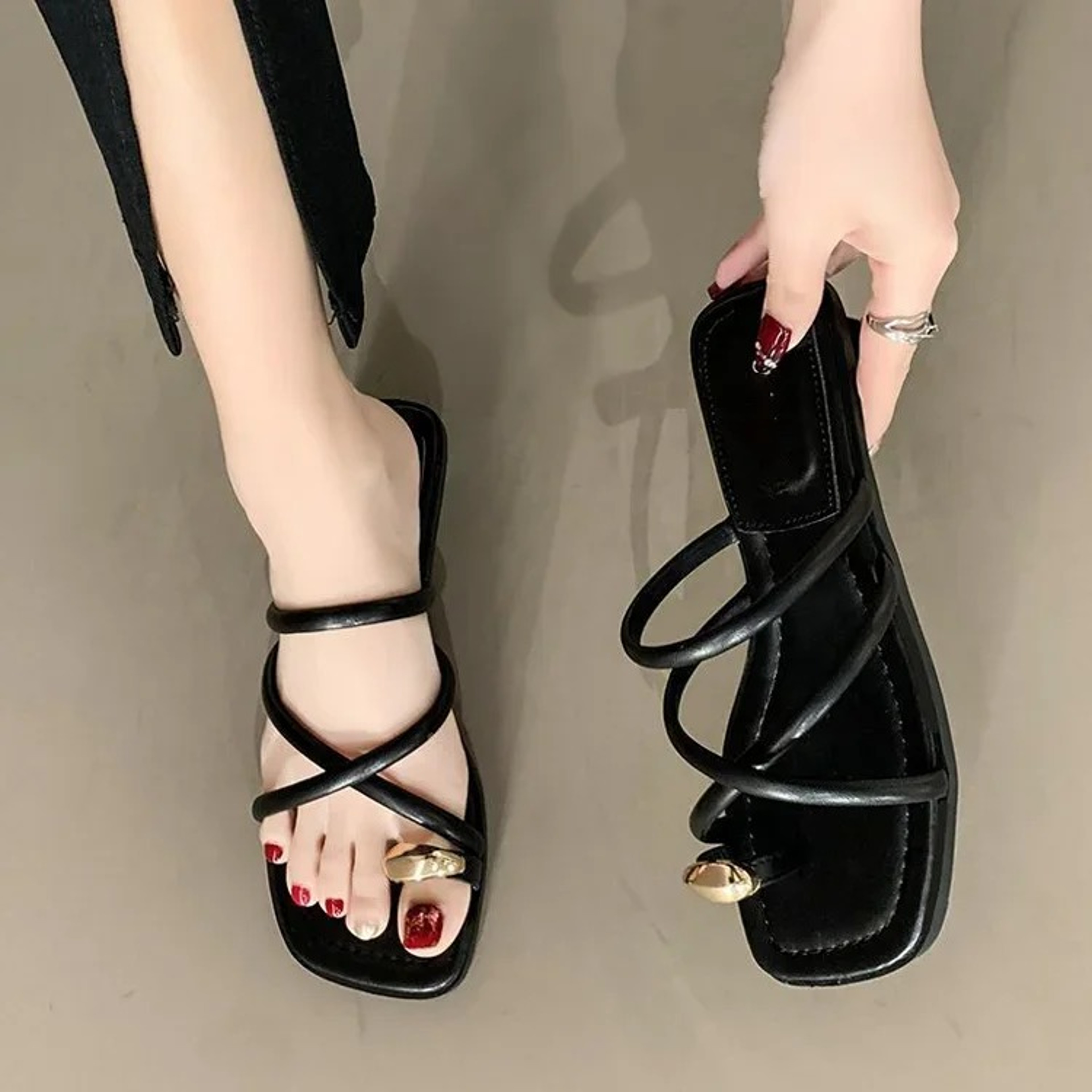 Women's Cross Strap Slide Sandals with Low Square Heels and Slip-On Design – view 4