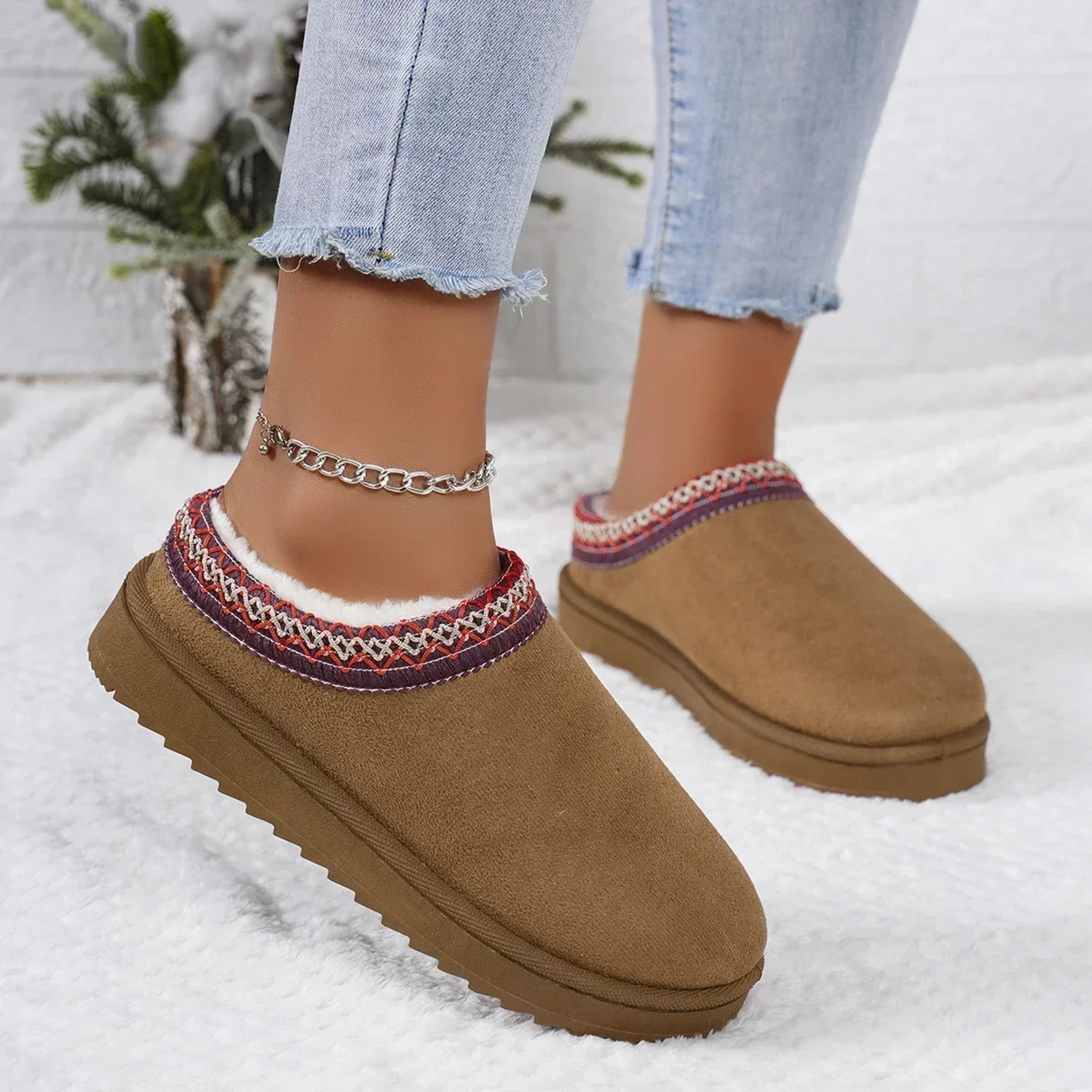 Womens Winter Ankle Snow Boots With Plush Lining And Faux Suede Upper 7