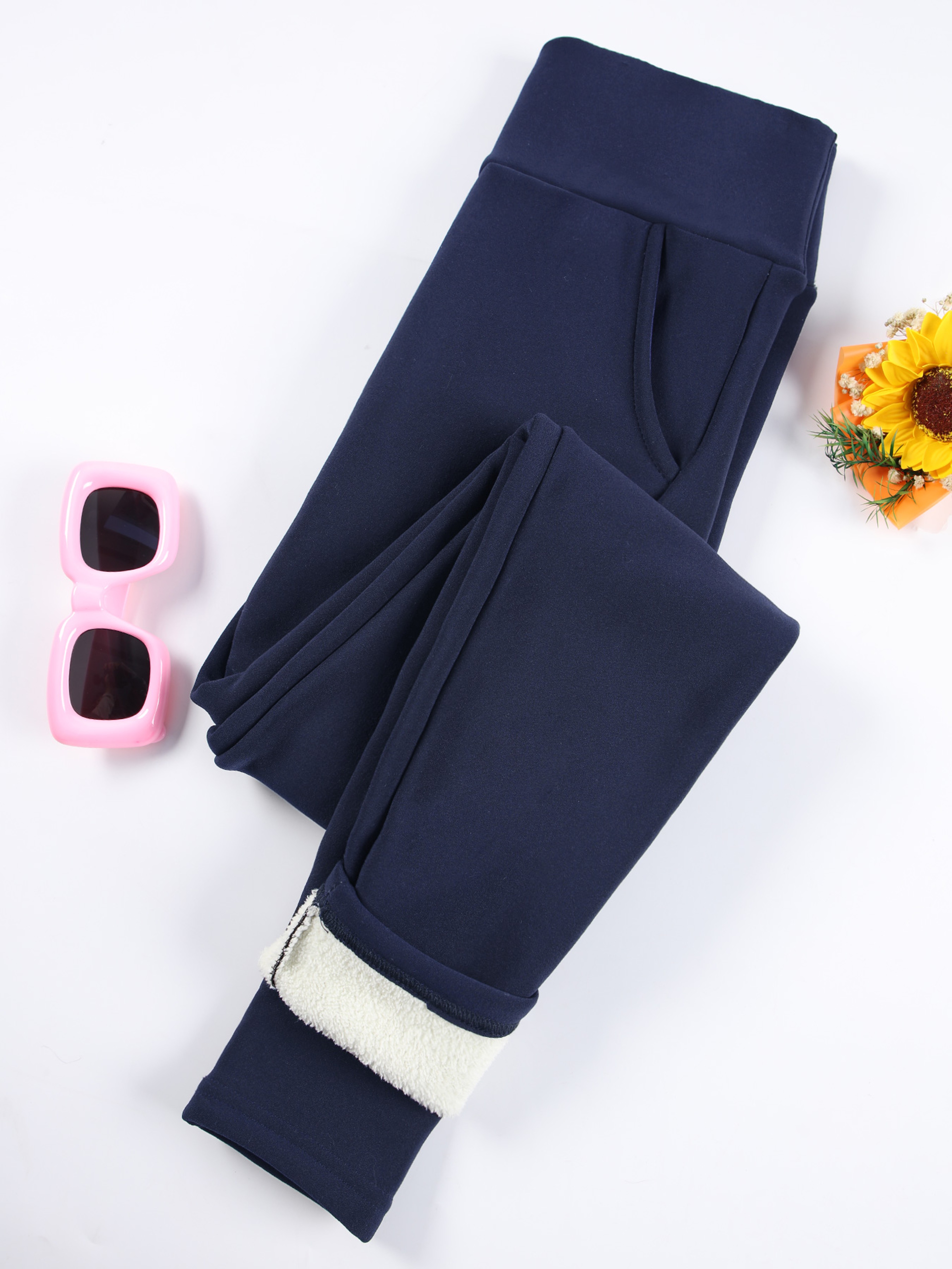 Womens HighWaisted FleeceLined Leggings With Pockets For Winter 0