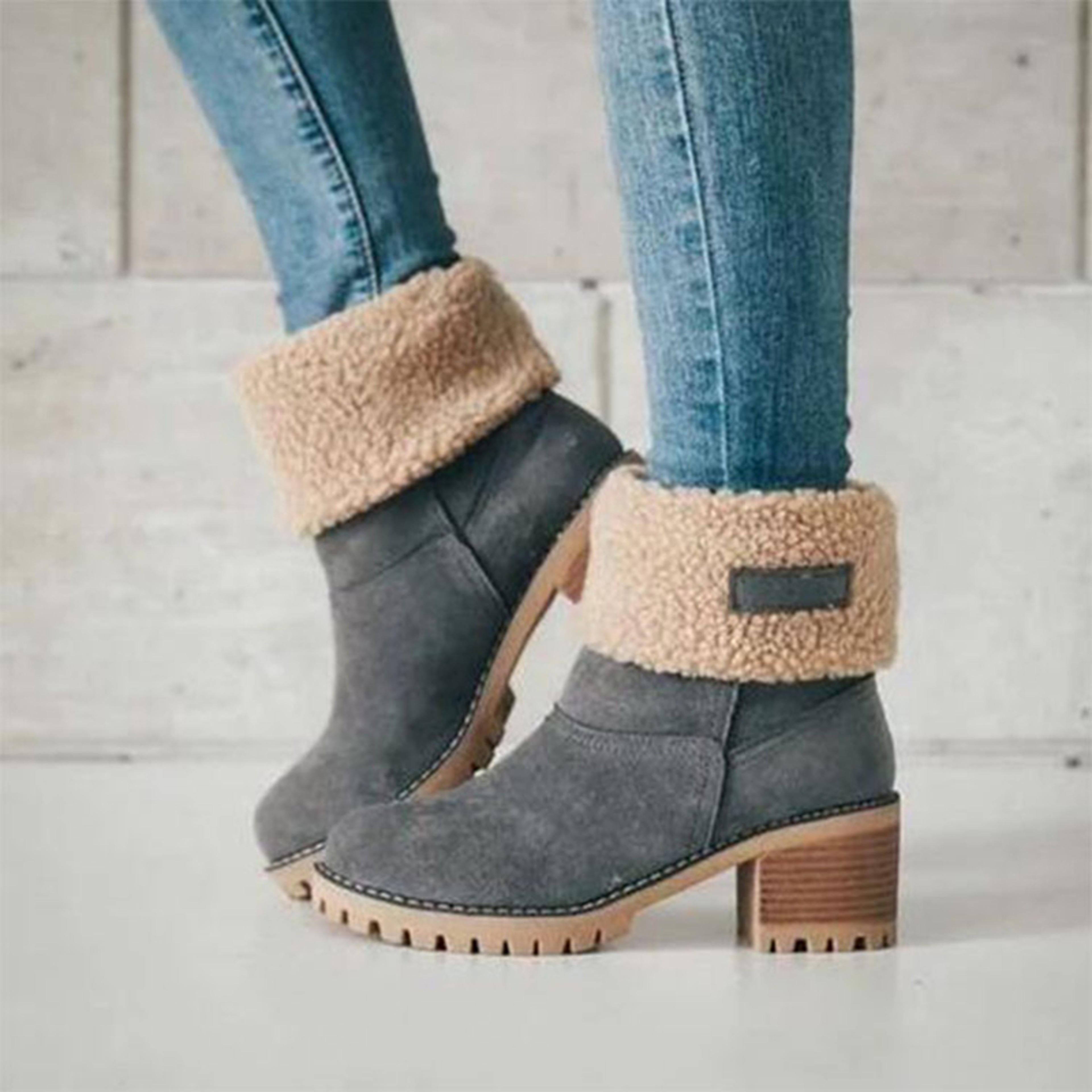 Womens Winter Ankle Boots With Plush Lining And Chunky Square Heels 2