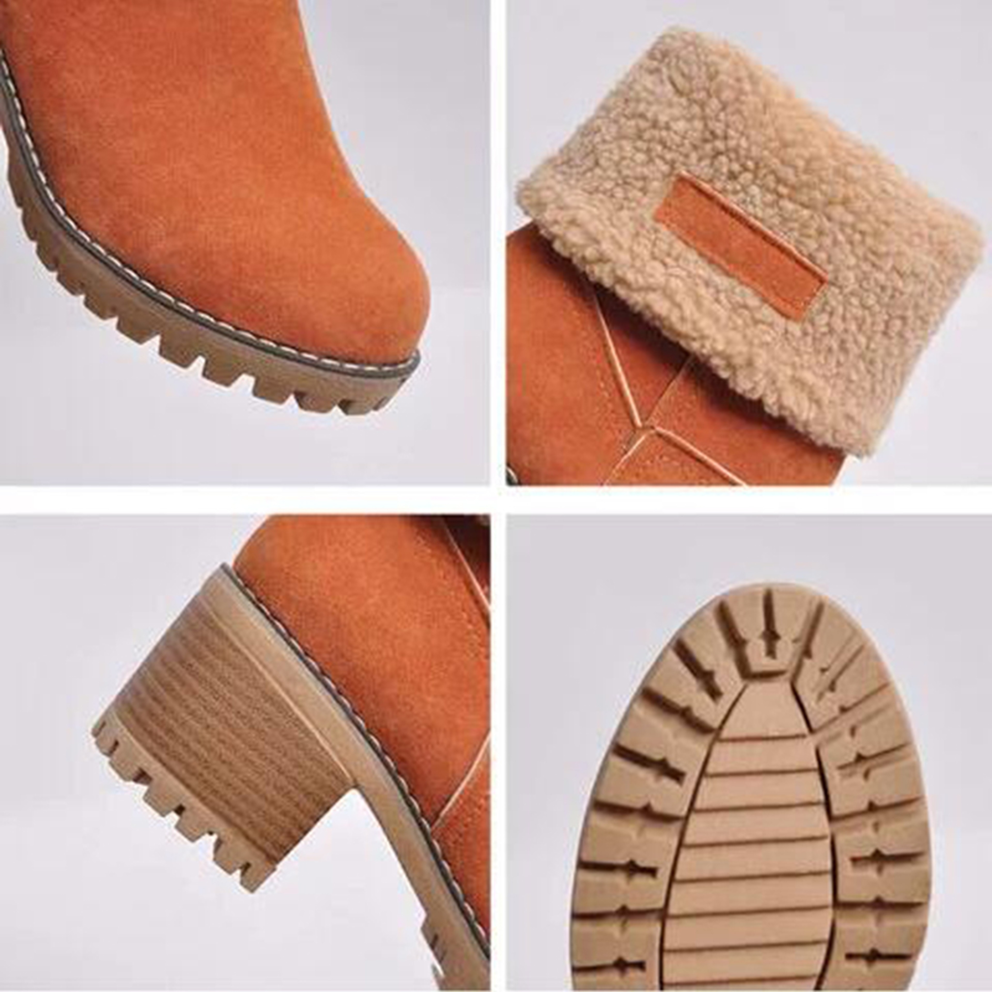 Womens Winter Ankle Boots With Plush Lining And Chunky Square Heels 6