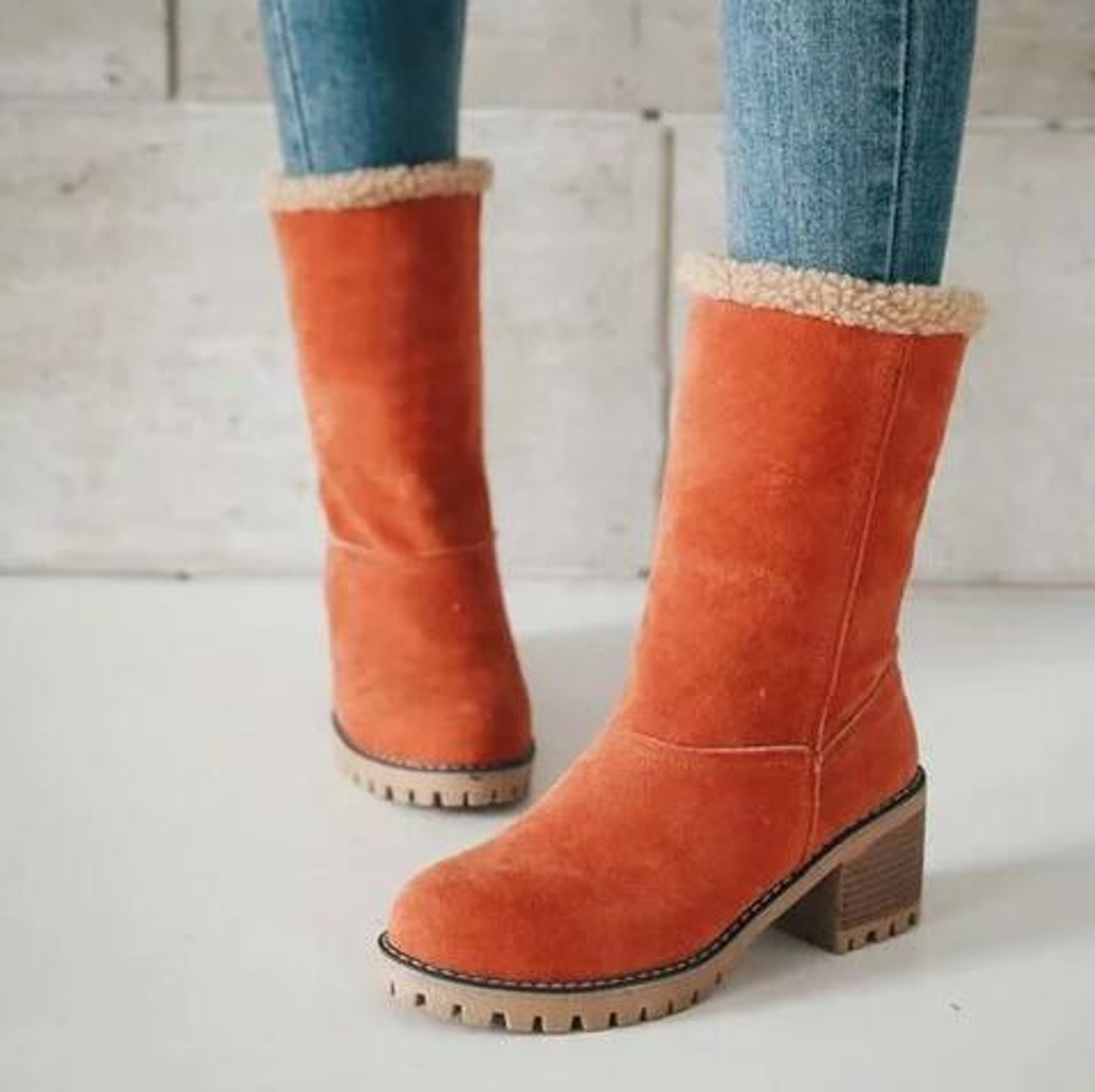 Womens Winter Ankle Boots With Plush Lining And Chunky Square Heels 0