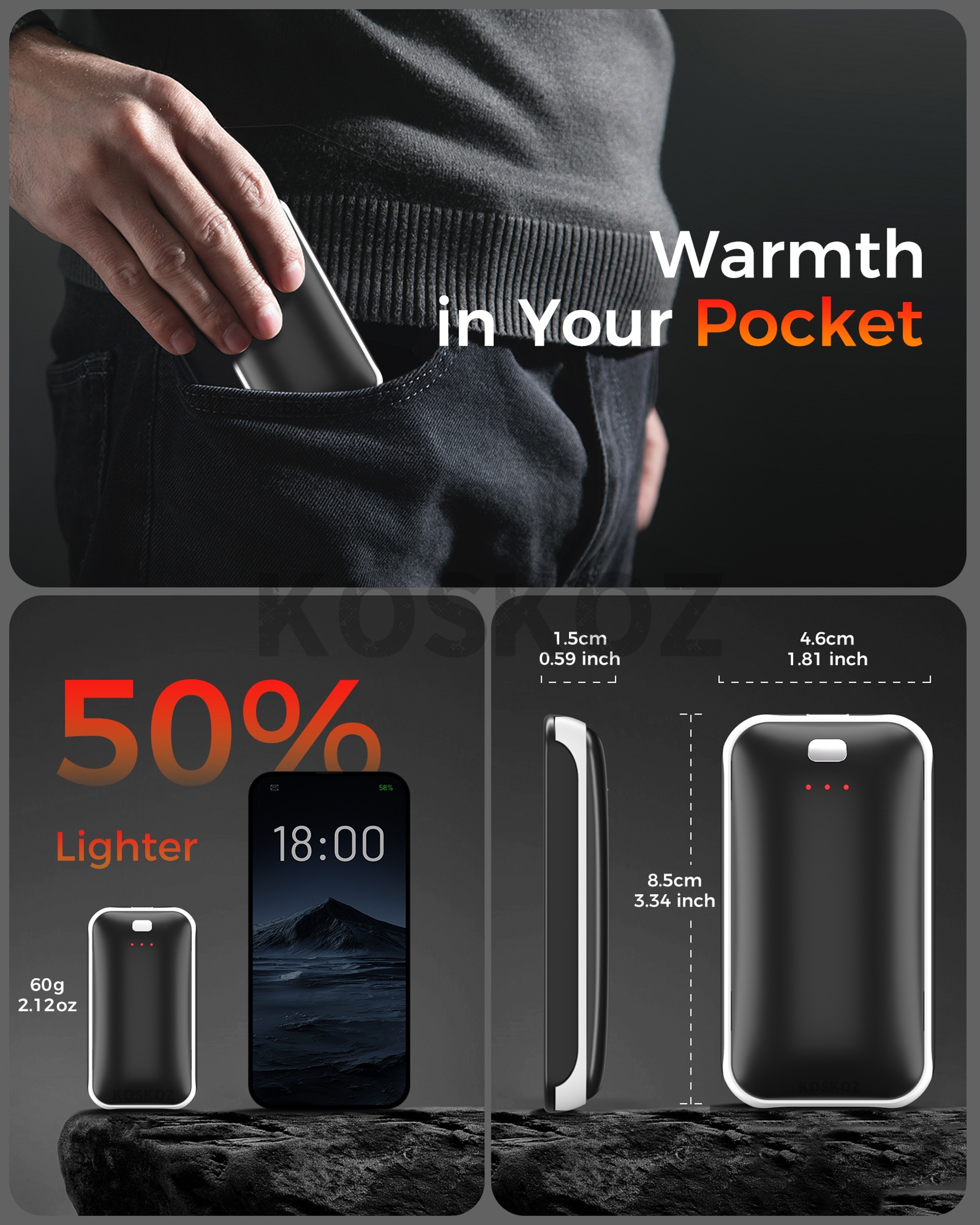Rechargeable Electric Hand Warmers 2Pack With USBC Charging And 3 Heat Settings 3