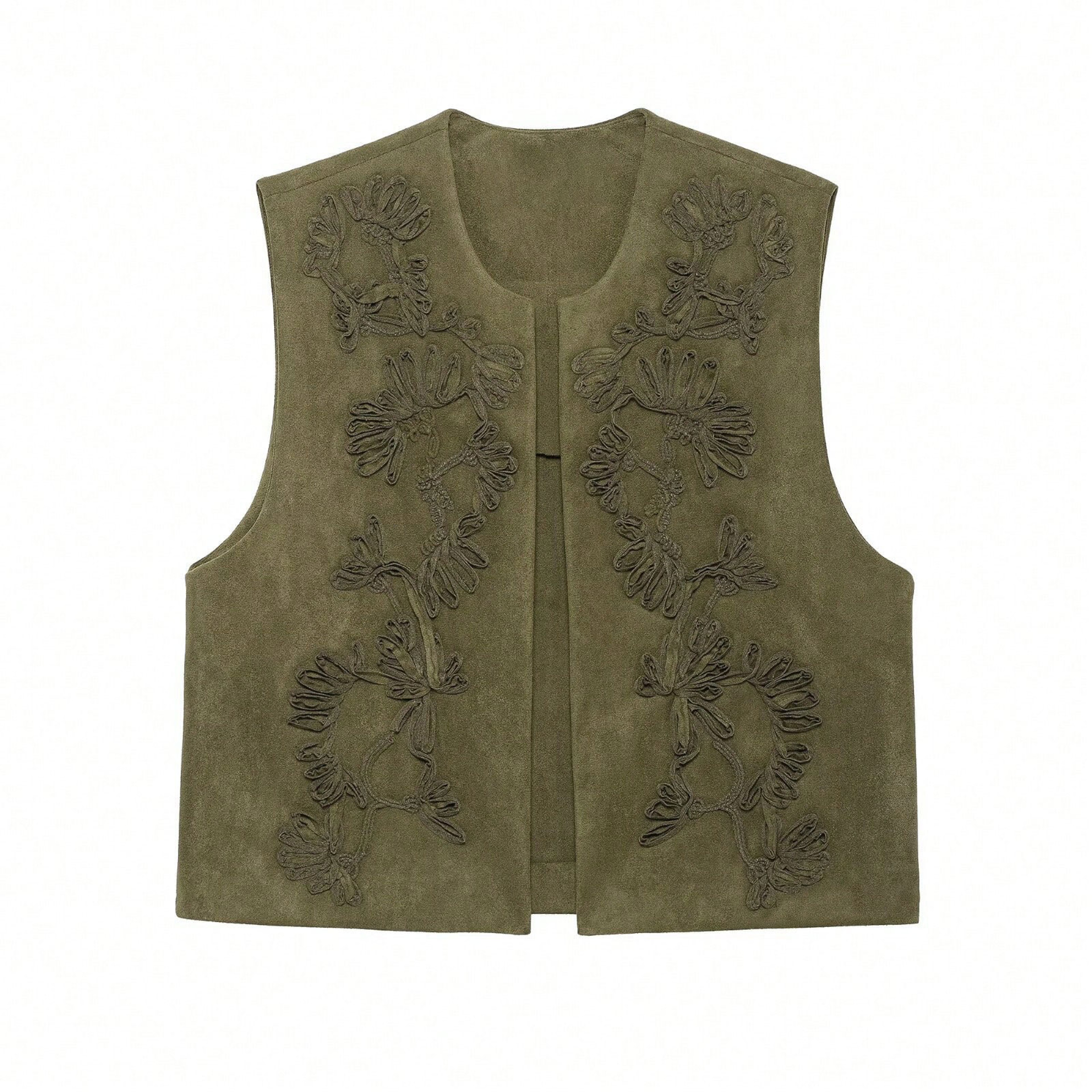 Womens Floral Embroidered Sleeveless Vest With Loose Fit And ONeck 0