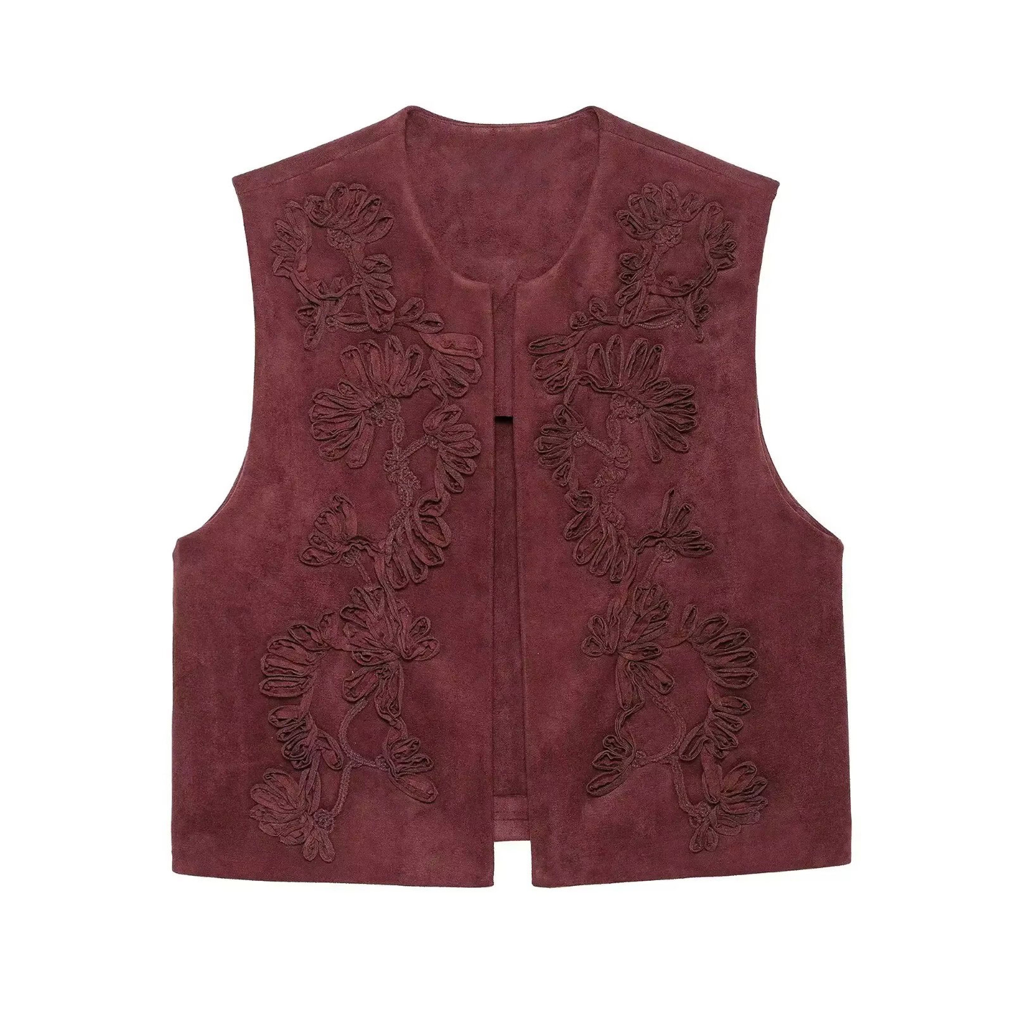 Womens Floral Embroidered Sleeveless Vest With Loose Fit And ONeck 8