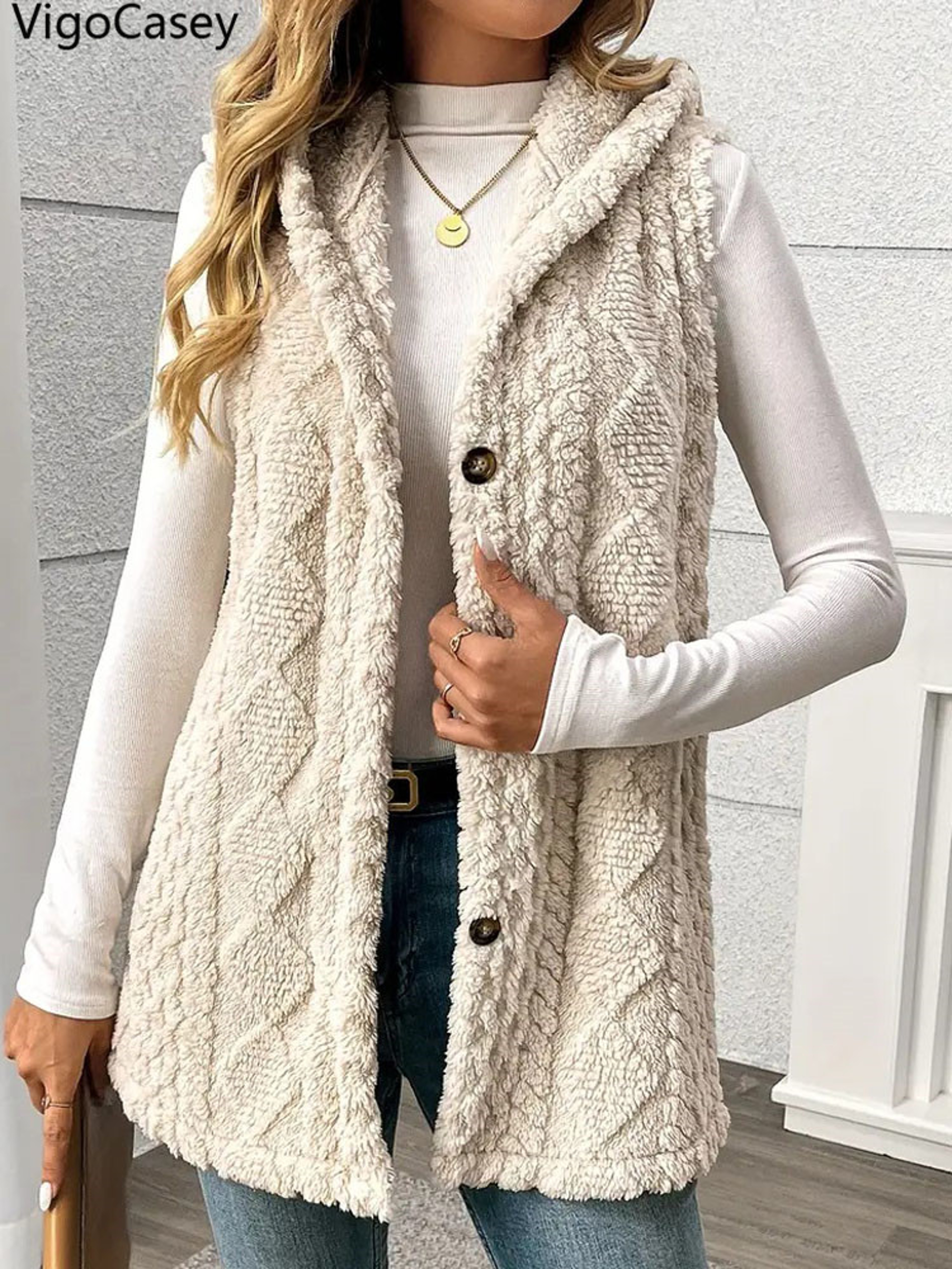 Women's Hooded Sleeveless Vest Jacket for Fall and Winter – view 1