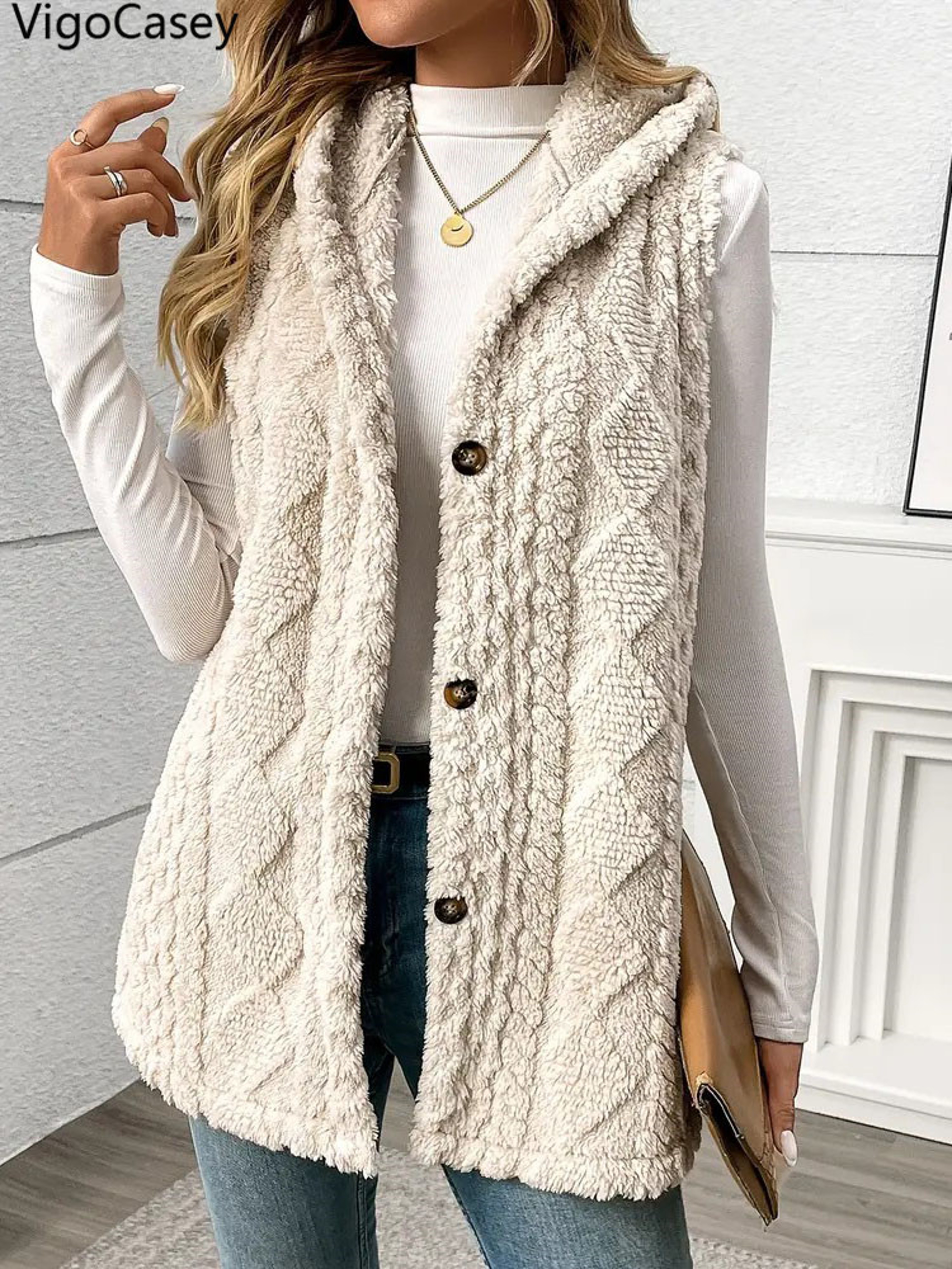 Women's Hooded Sleeveless Vest Jacket for Fall and Winter – view 2
