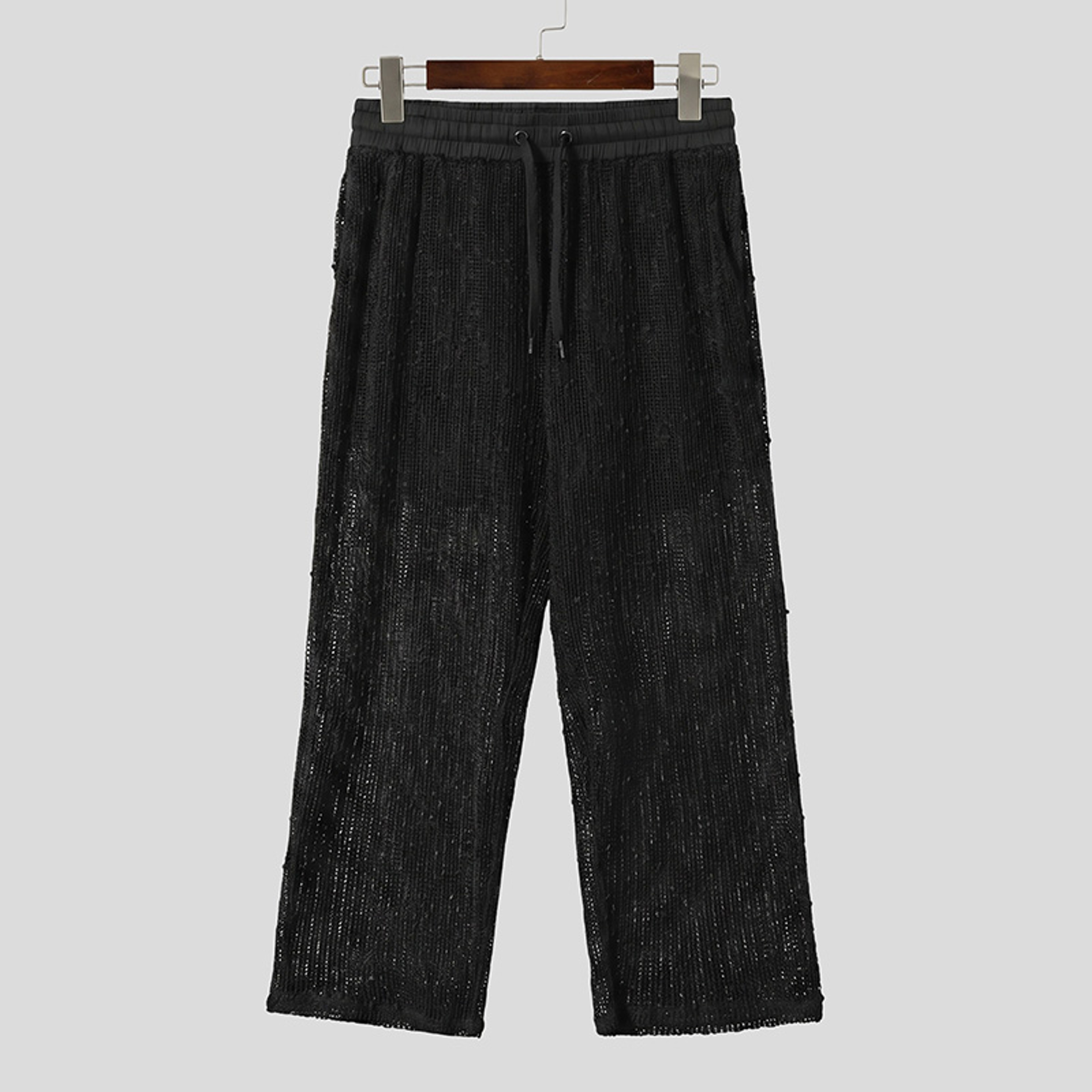 Mens Mesh Patchwork Jogger Pants With Drawstring Waist And Loose Fit 0