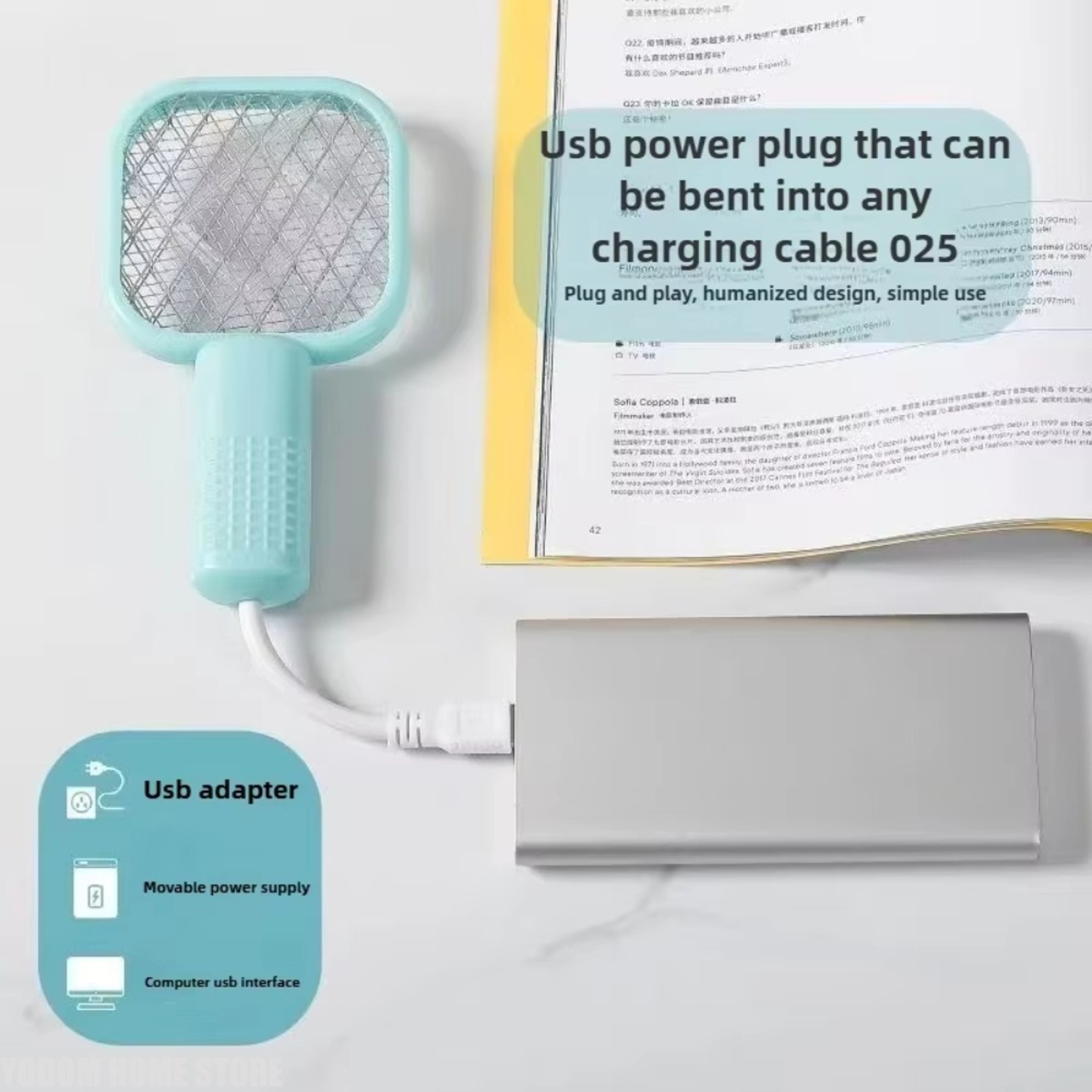2in1 USB Mosquito Killer Lamp And Electric Swatter With Purple Light 5