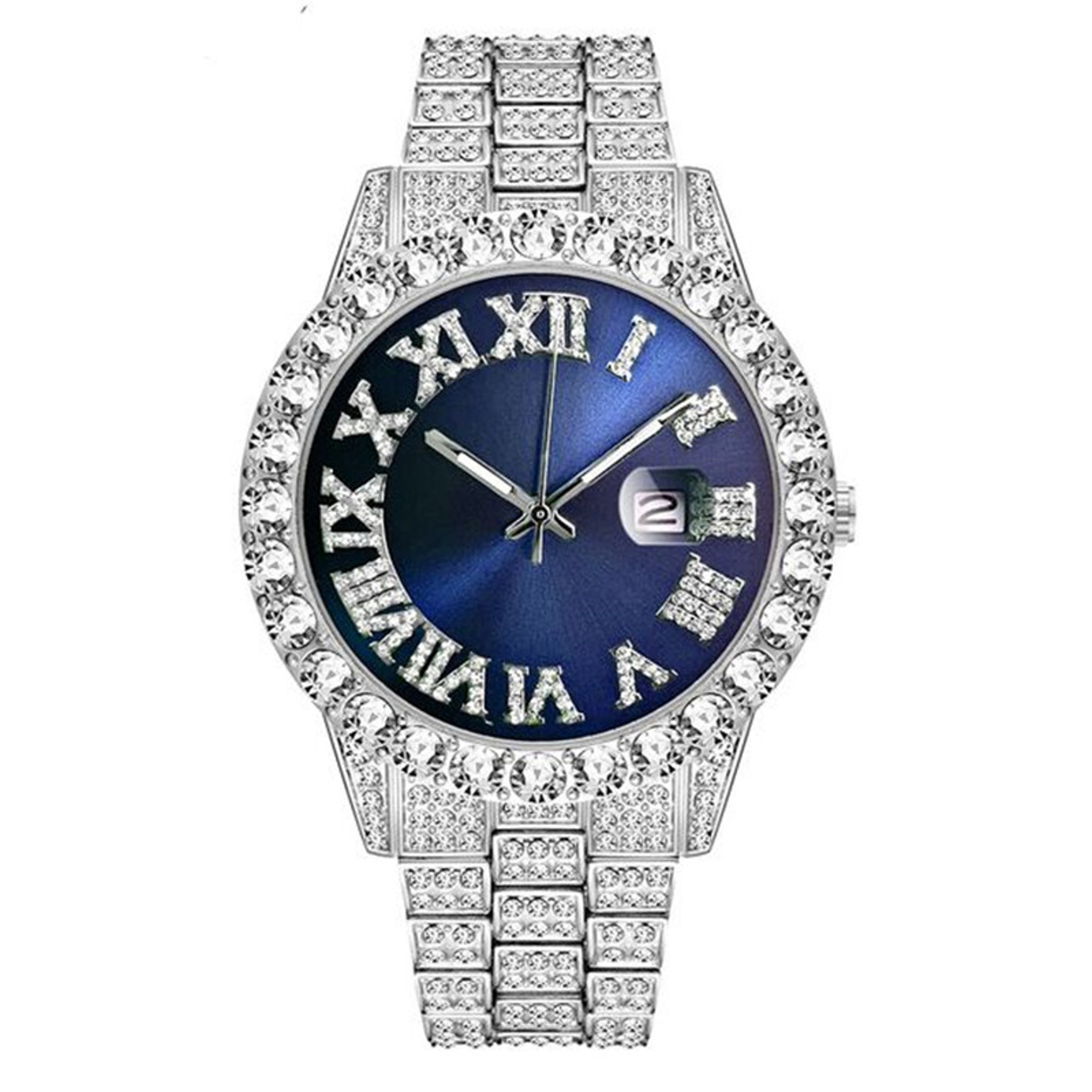 Mens Luxury Quartz Wristwatch With Roman Numeral Dial And Rhinestone Accents 5