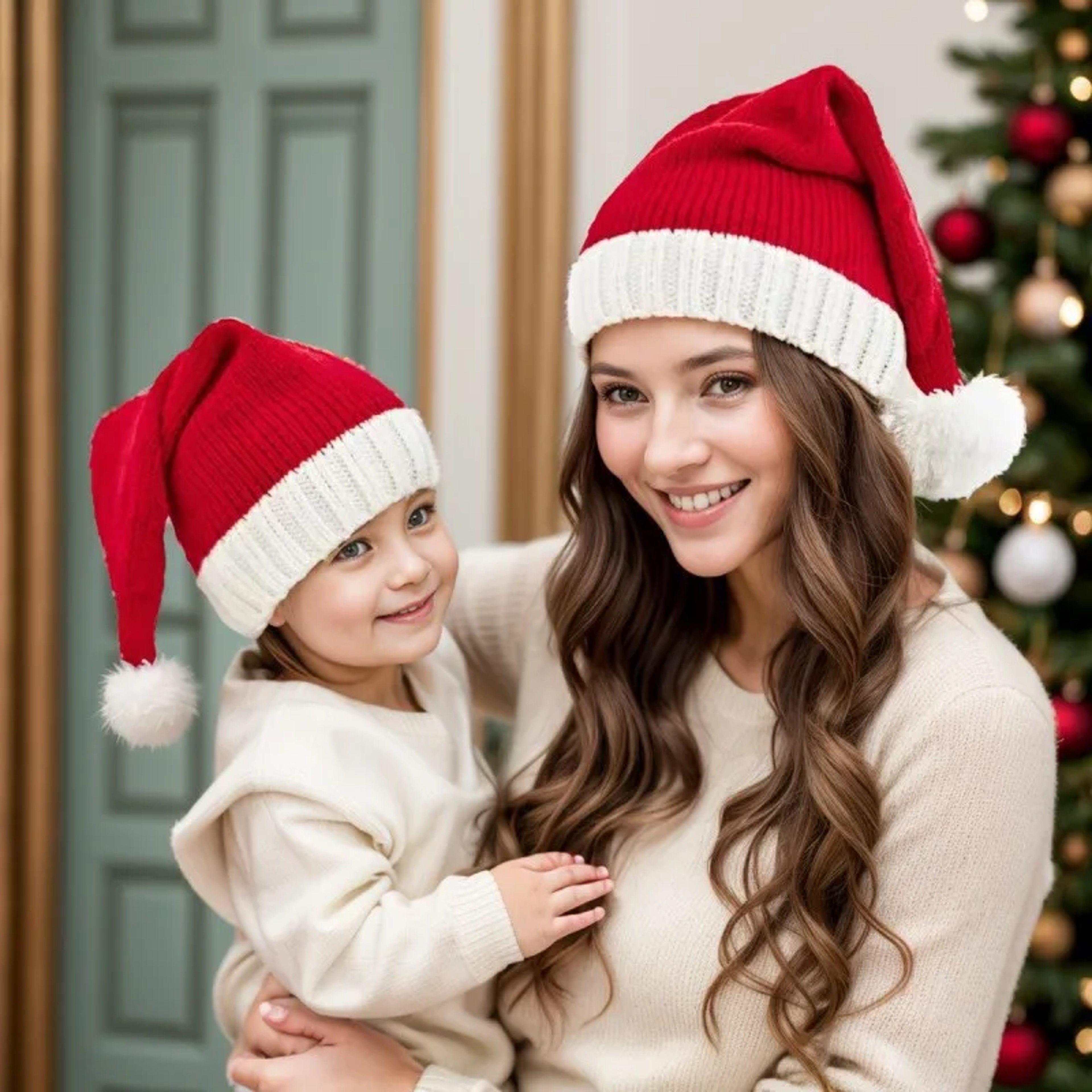 Classic Red Knitted Christmas Santa Hat for Adults and Holiday Celebrations – view 2