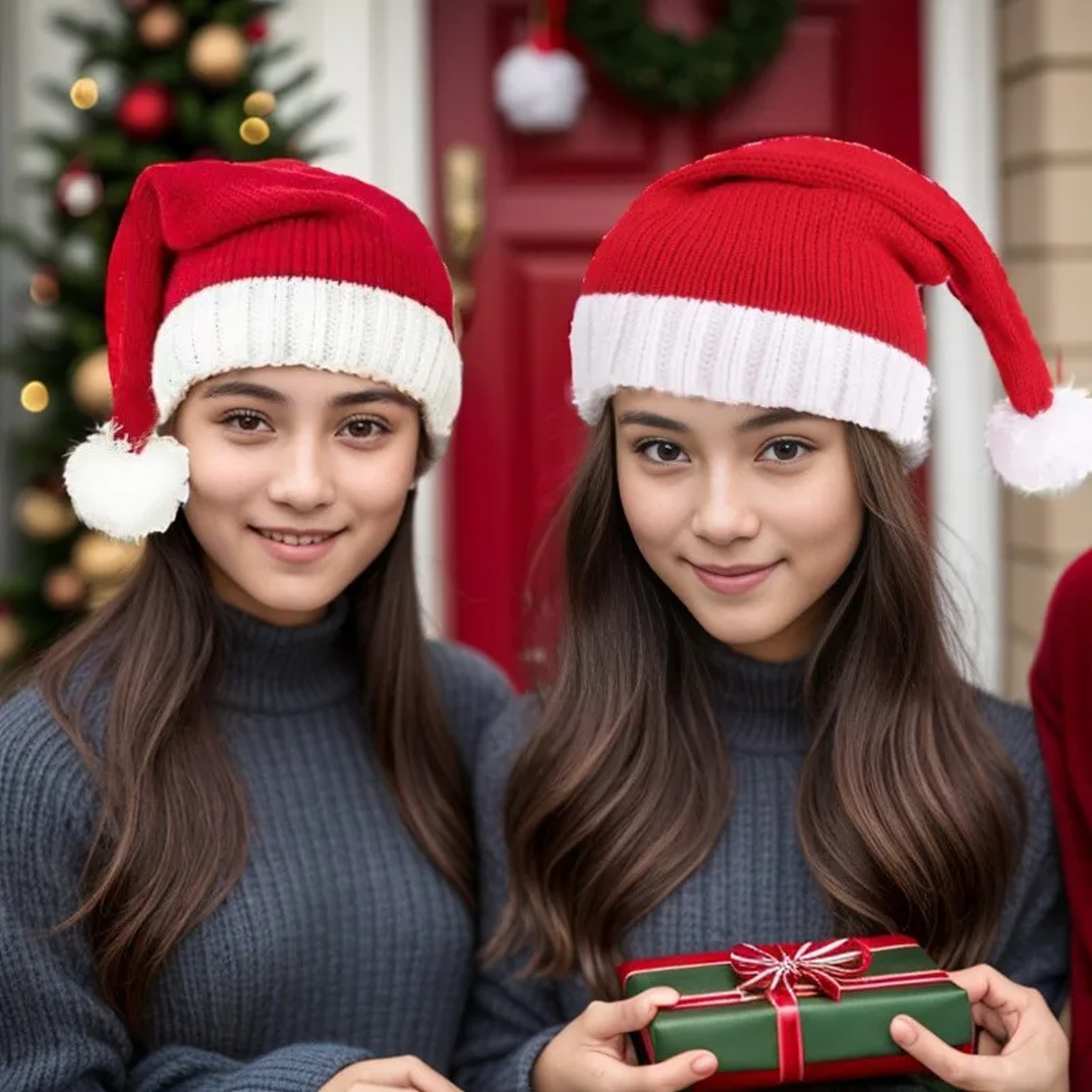 Classic Red Knitted Christmas Santa Hat for Adults and Holiday Celebrations – view 4