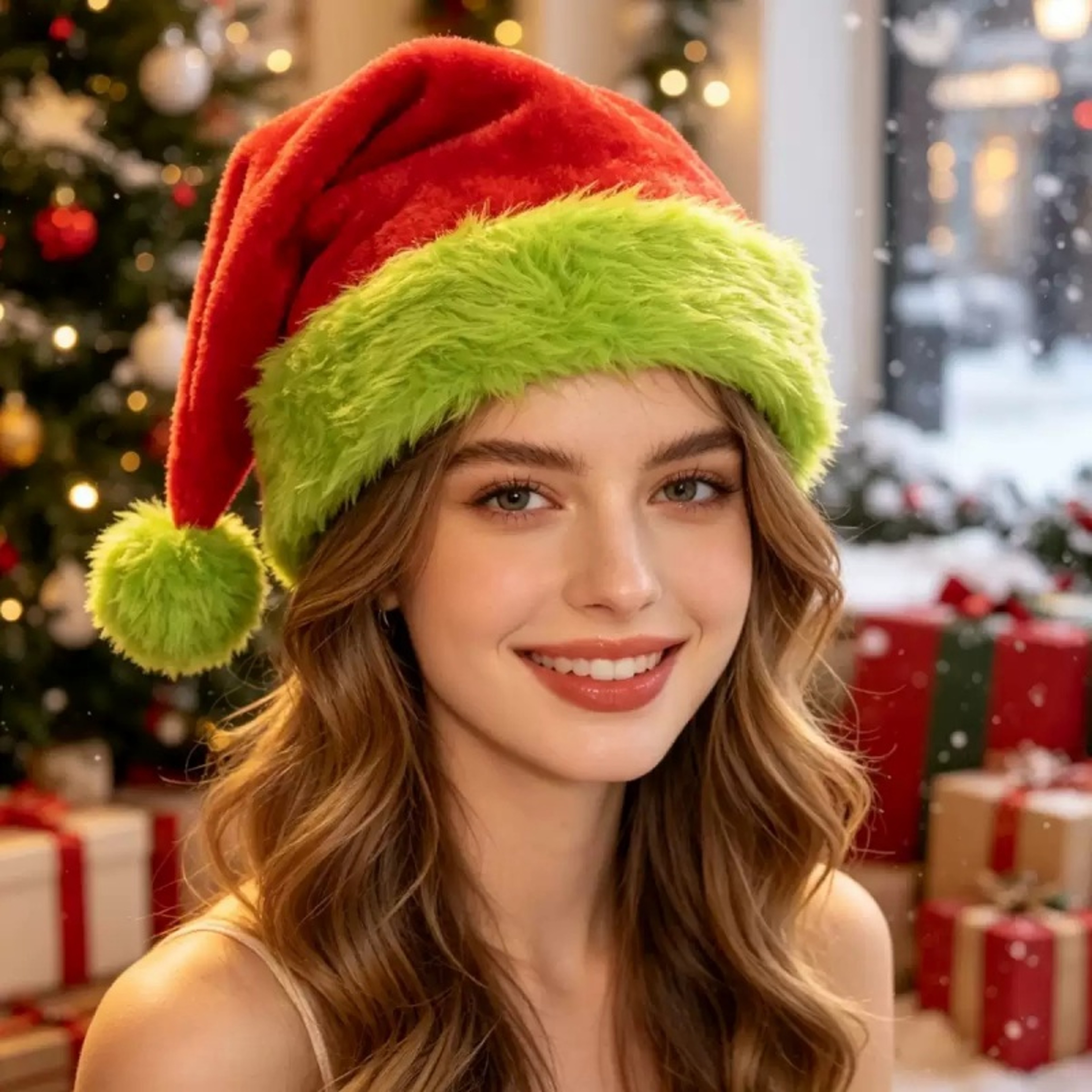 Striped Christmas Santa Hat For Adults Soft Plush Holiday Party Costume Cap 3