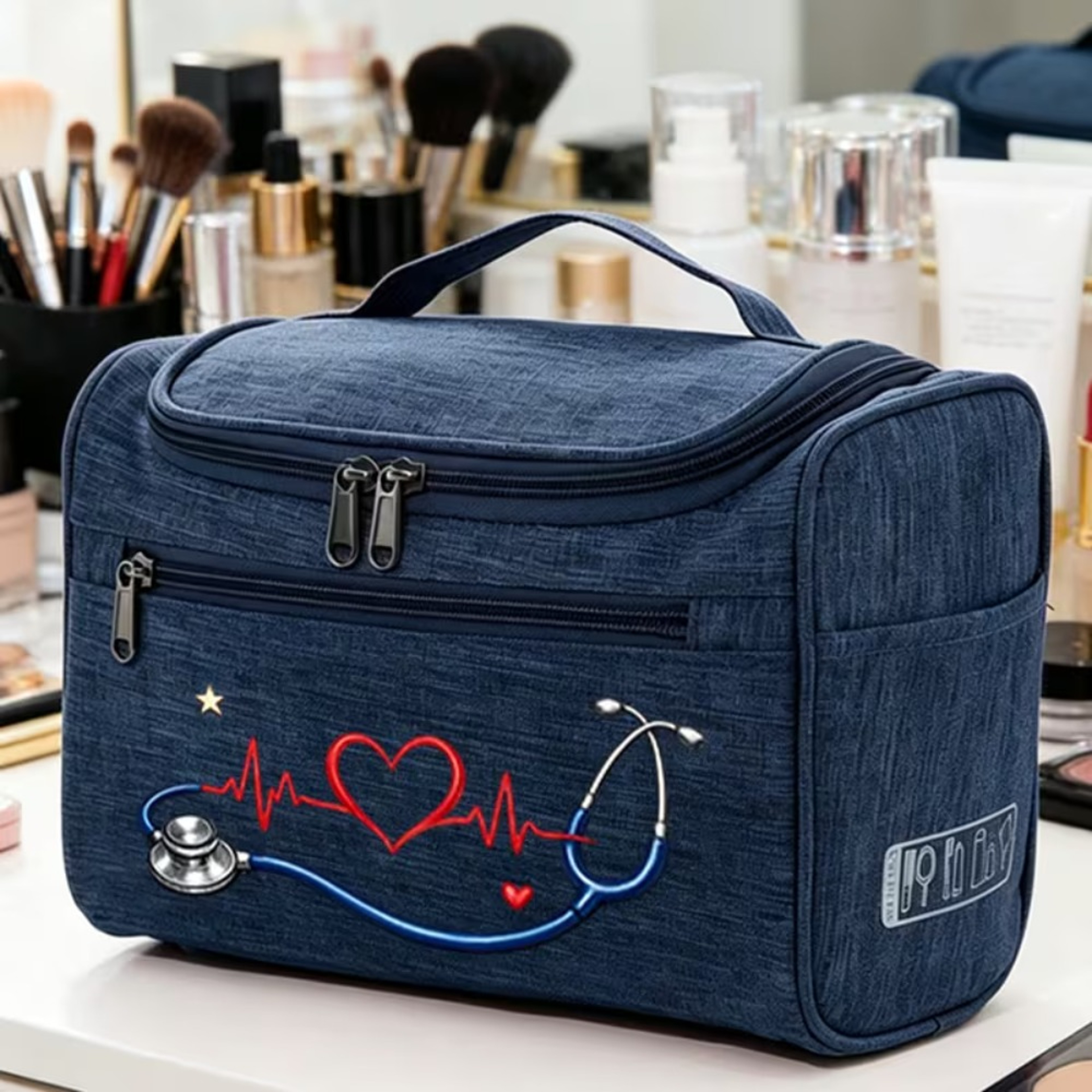 Medical Storage Bag With Stethoscope ECG Print And MultiPocket Organizer 9