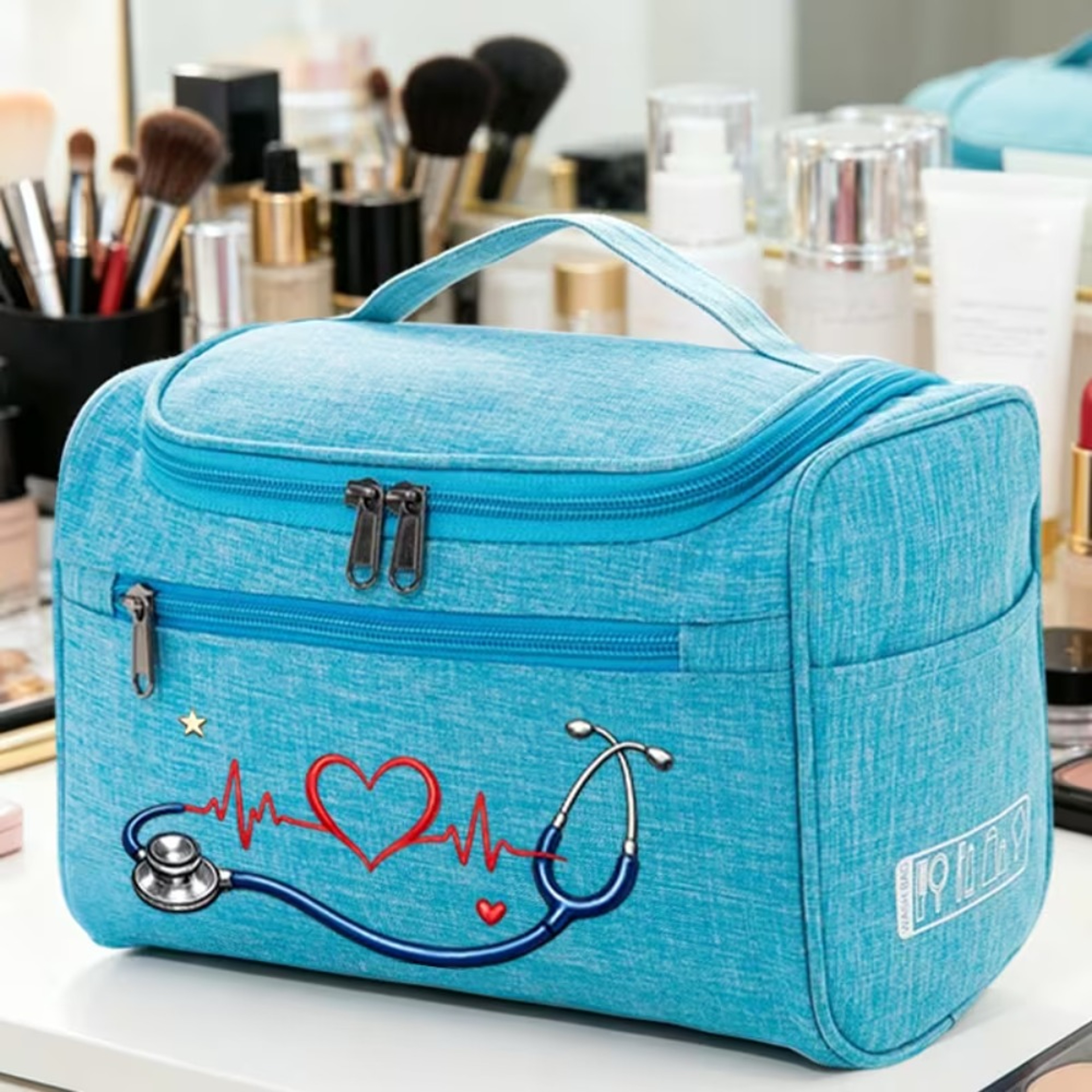 Medical Storage Bag With Stethoscope ECG Print And MultiPocket Organizer 12