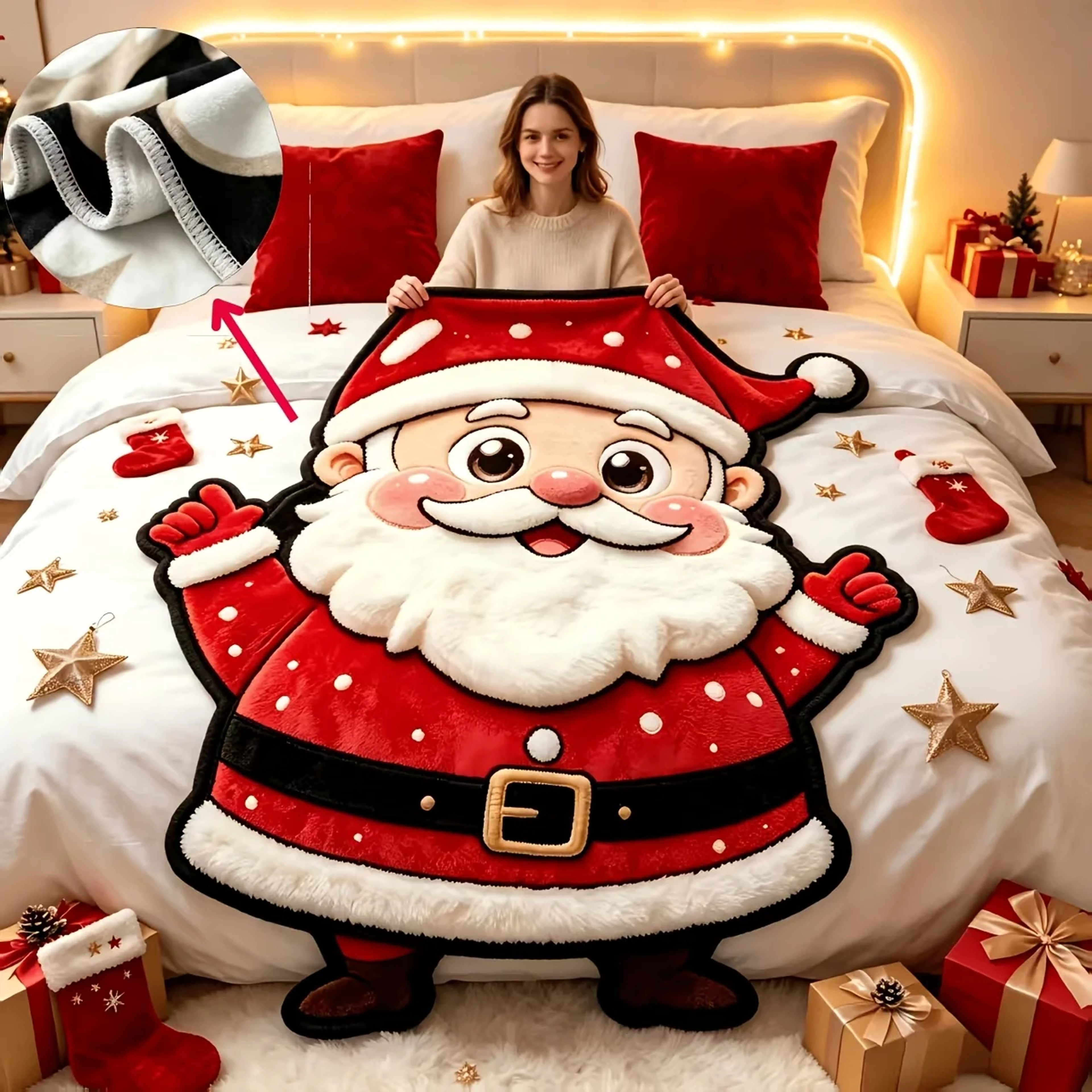 Christmas Holiday Throw Blanket With Soft Coral Fleece And Festive Santa Snowman Print 3