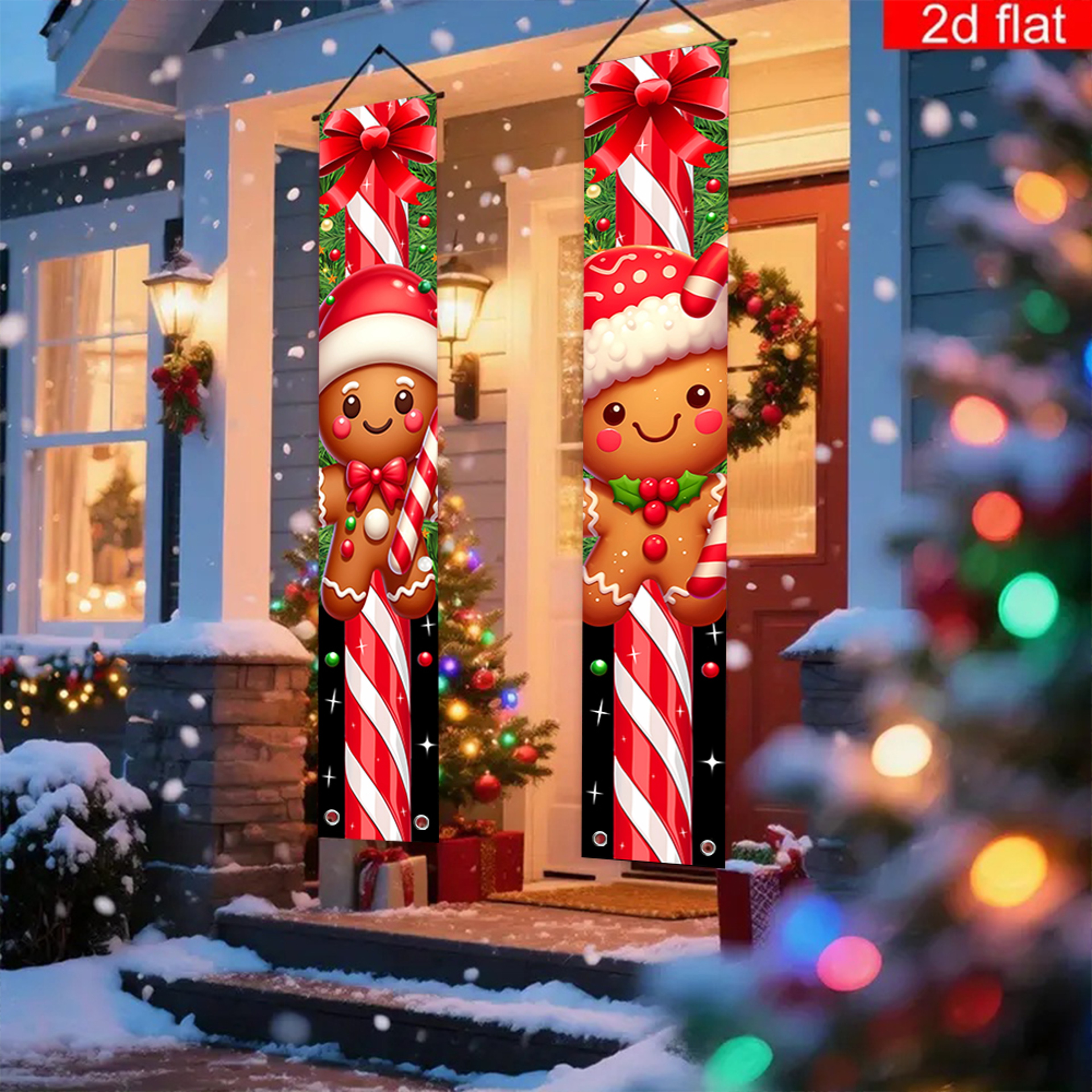 Christmas Gingerbread Man Porch Banner Set – Candy Cane Holiday Door Decorations – view 5