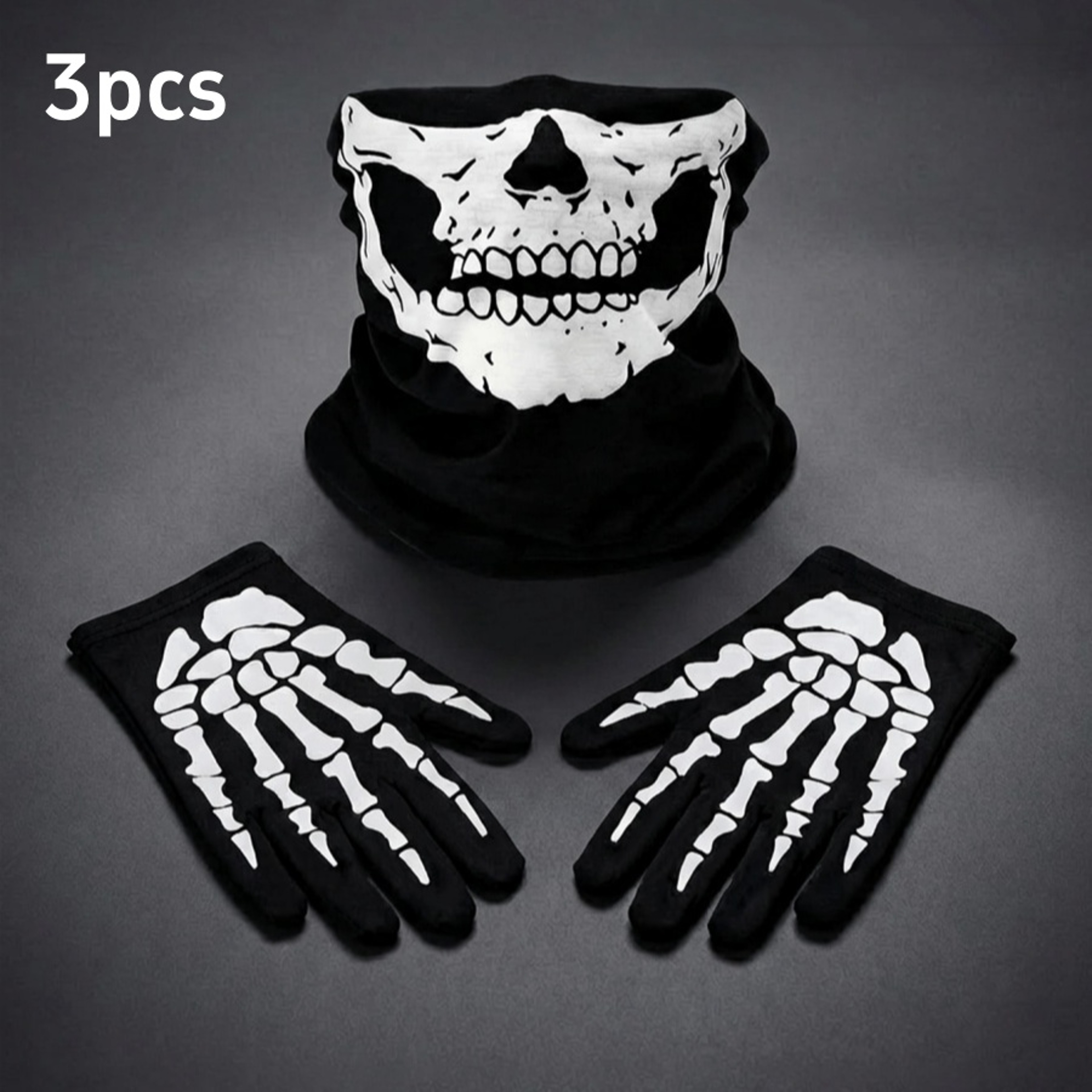 Halloween Skull Mask Costume Set With Movable Jaw And Skeleton Gloves 6