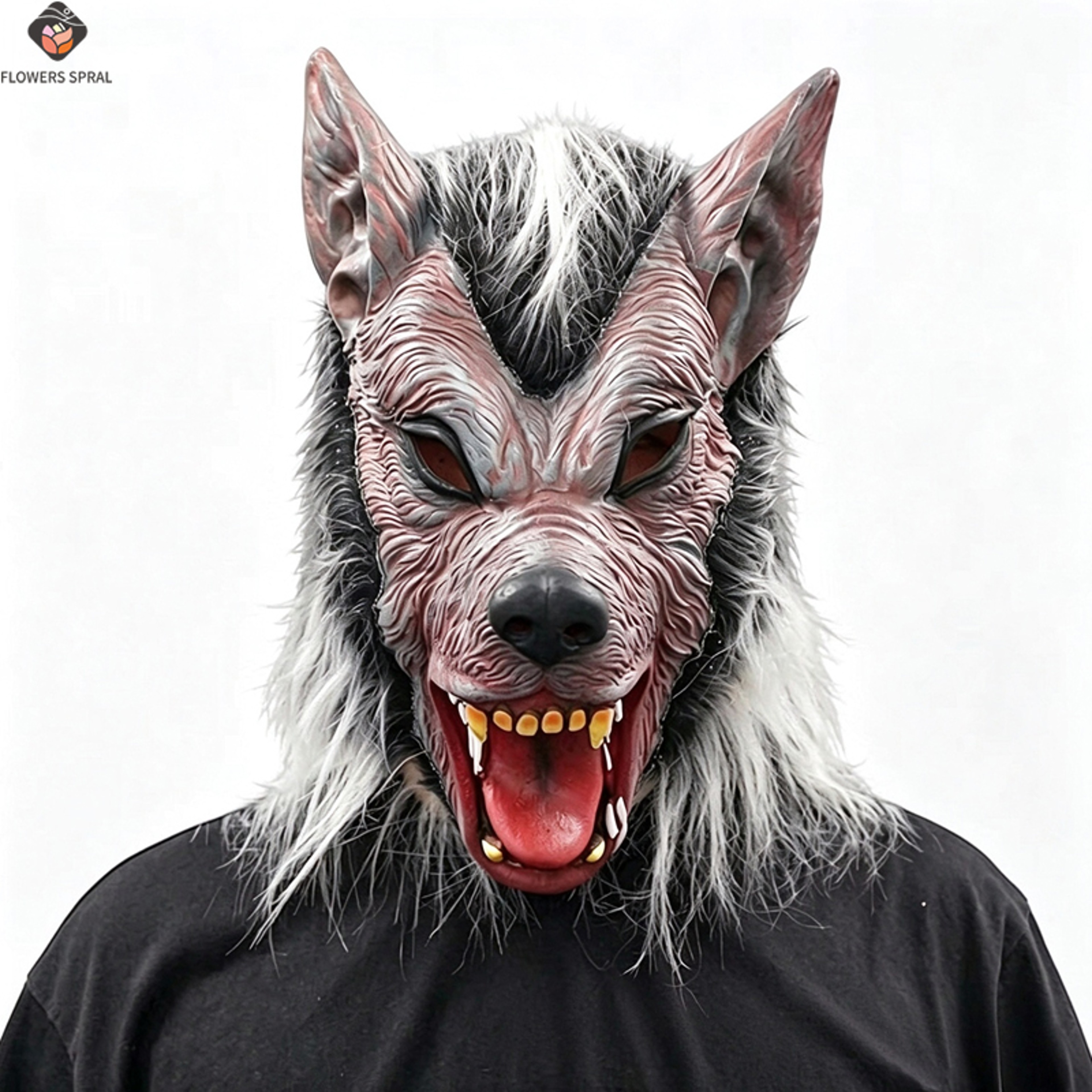 Werewolf Latex Full Face Mask with White Hair for Halloween Cosplay – view 1