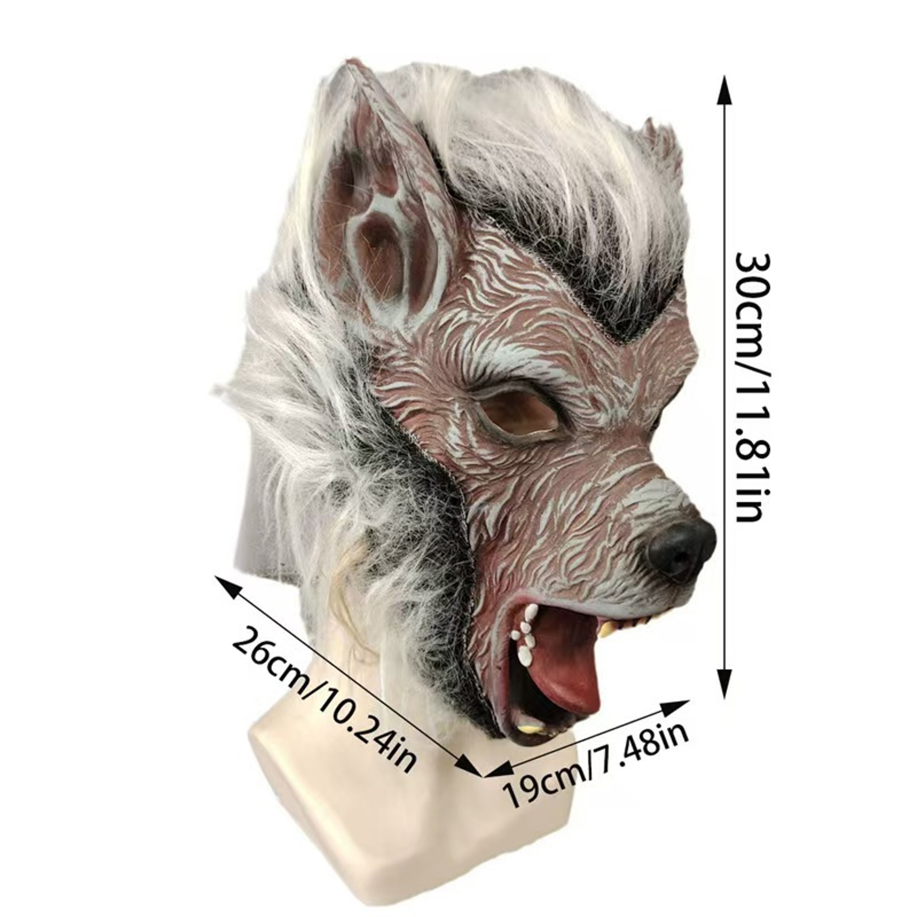 Werewolf Latex Full Face Mask with White Hair for Halloween Cosplay – view 2