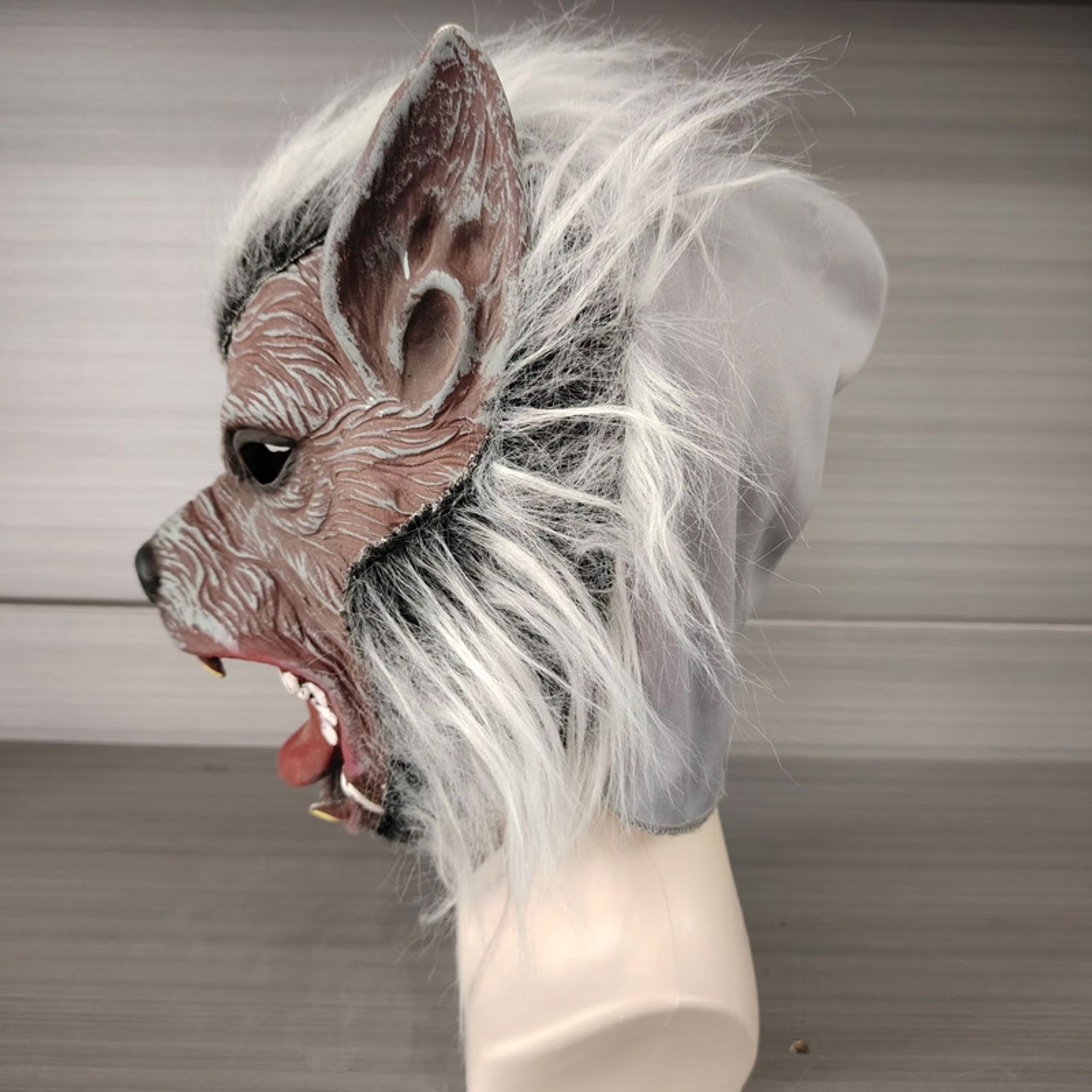 Werewolf Latex Full Face Mask with White Hair for Halloween Cosplay – view 3
