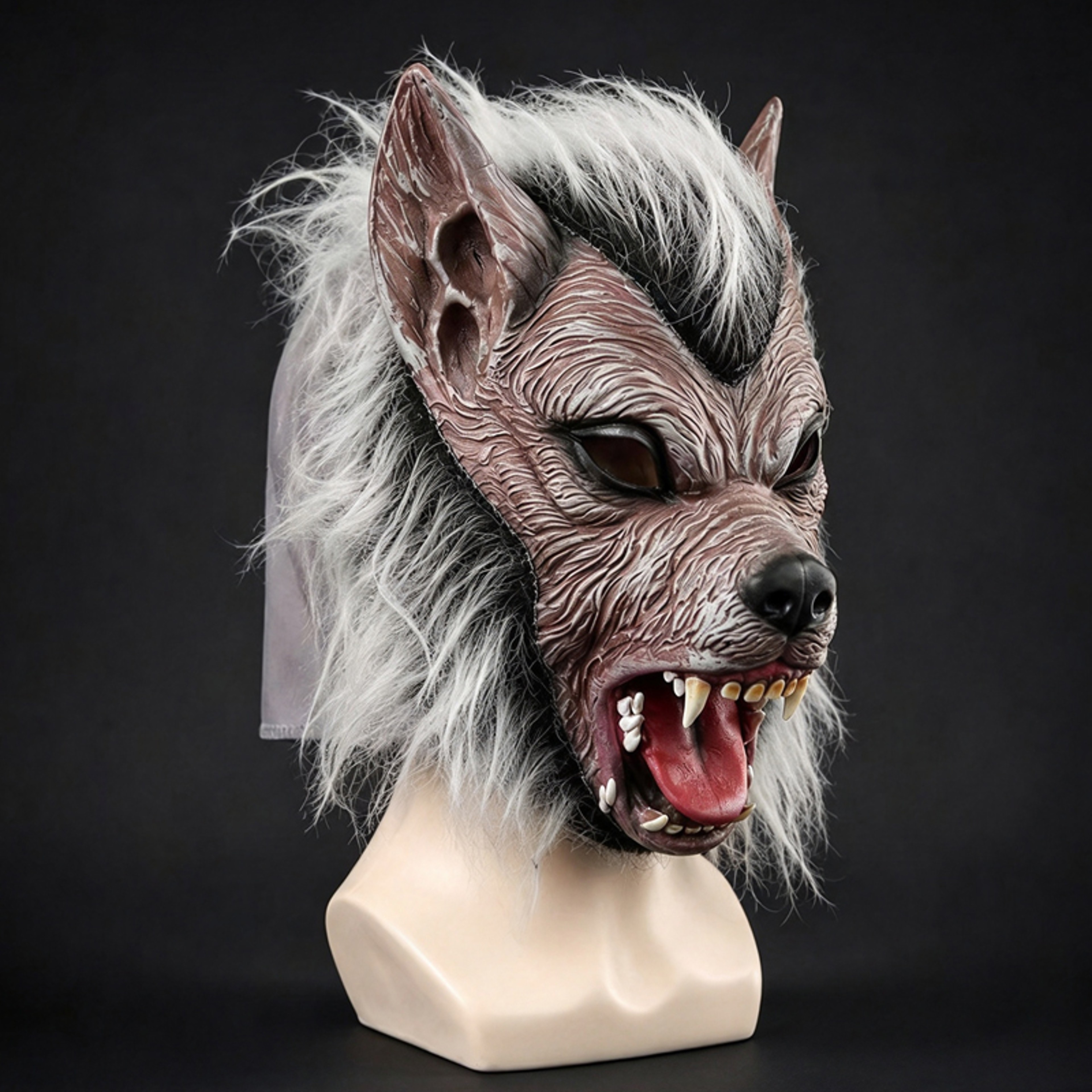 Werewolf Latex Full Face Mask with White Hair for Halloween Cosplay – view 8
