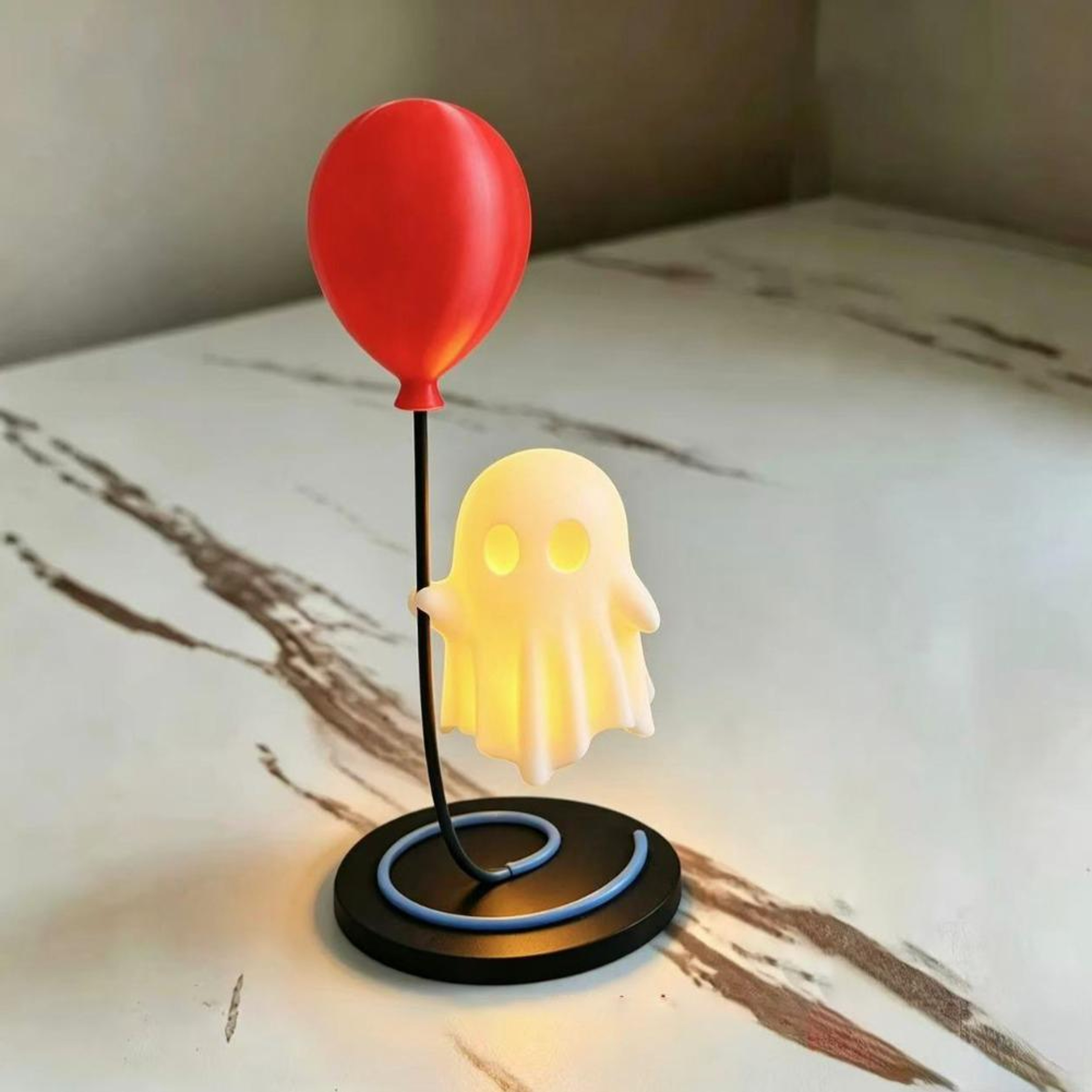 Cute Ghost LED Night Light With Red Balloon  Halloween Tabletop Decoration 2
