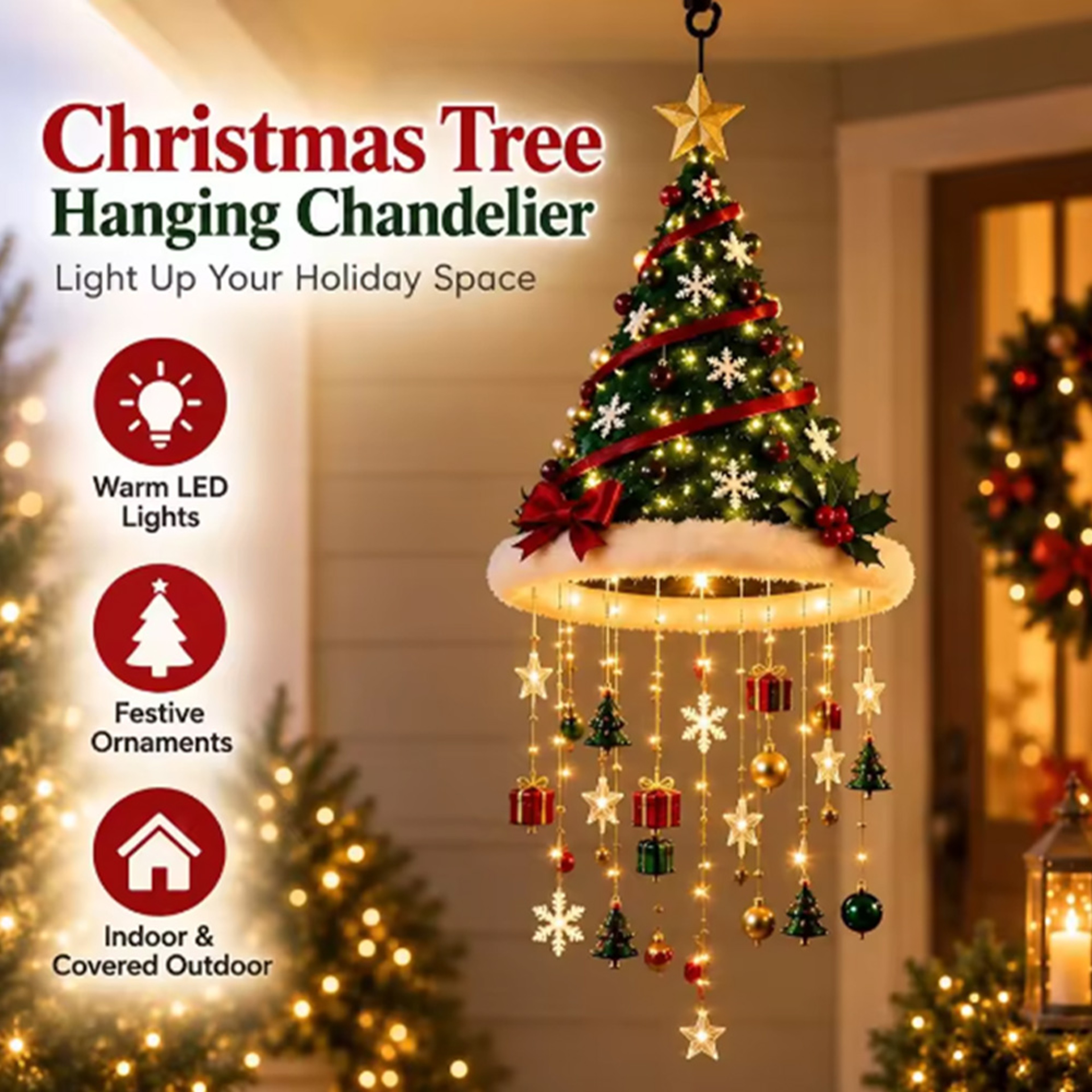 LED Christmas Santa Hat Hanging Ornament With Warm White Lights 3