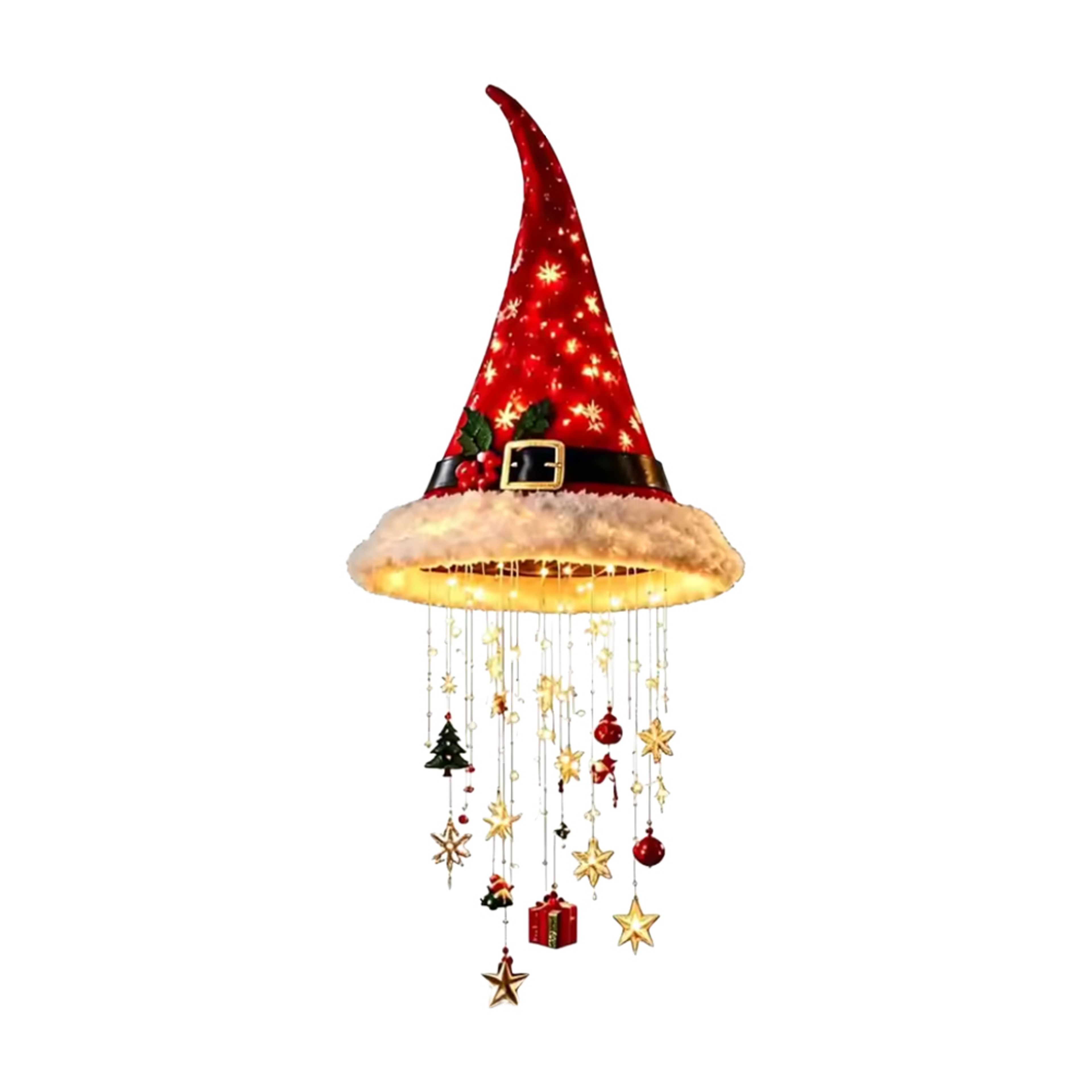 LED Christmas Santa Hat Hanging Ornament With Warm White Lights 7
