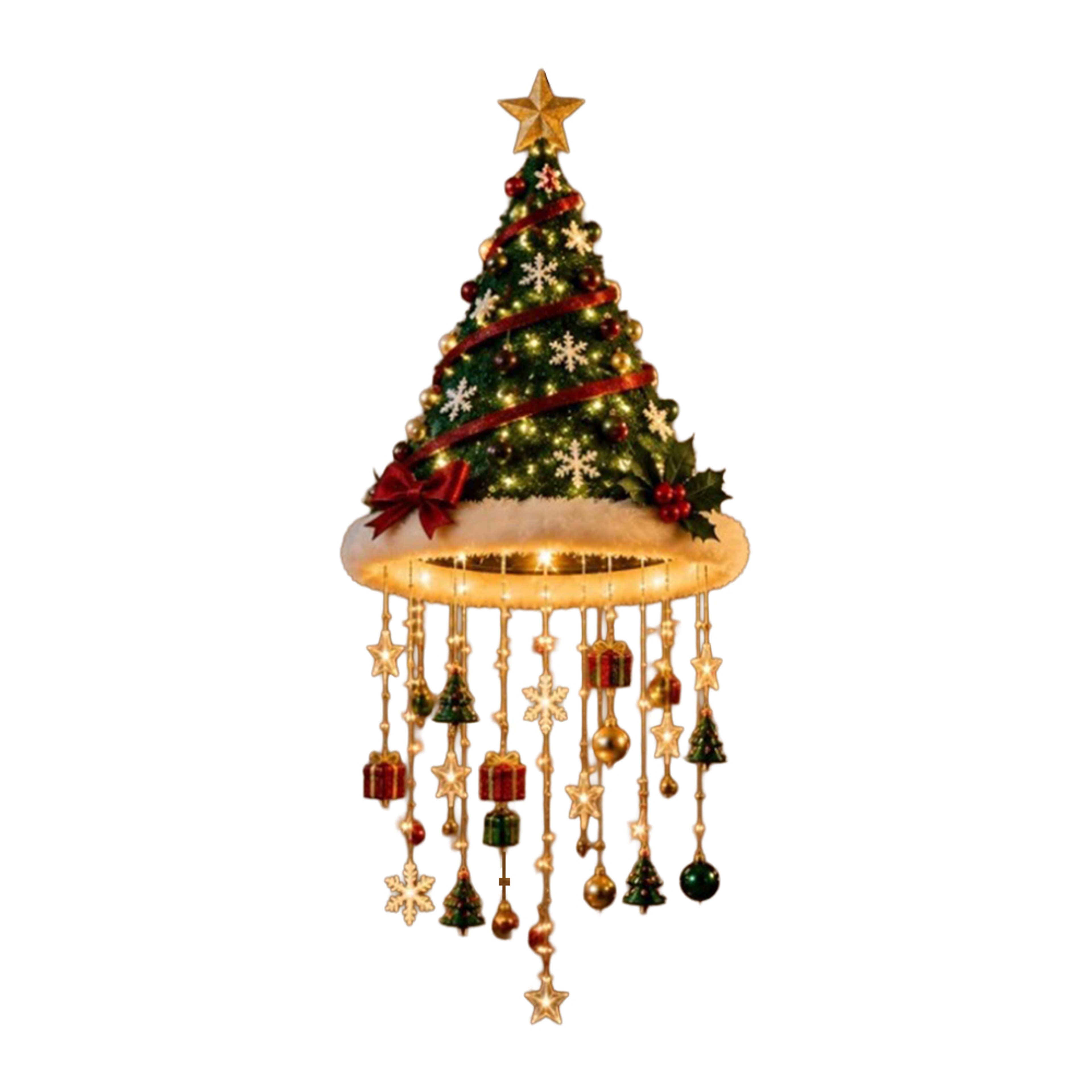 LED Christmas Santa Hat Hanging Ornament With Warm White Lights 0