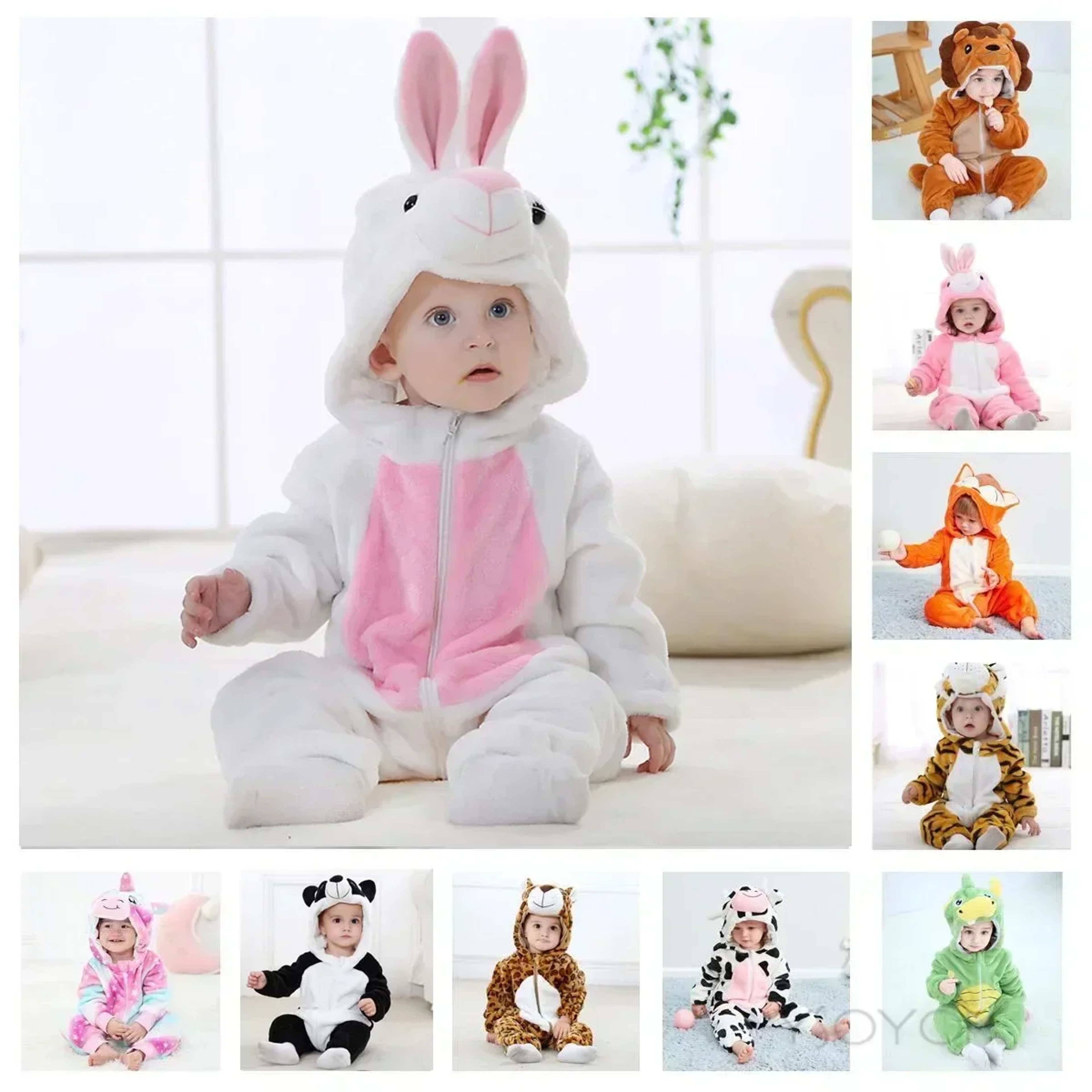 Baby Animal Costume Romper With Hooded Flannel Design And Zipper Closure 2
