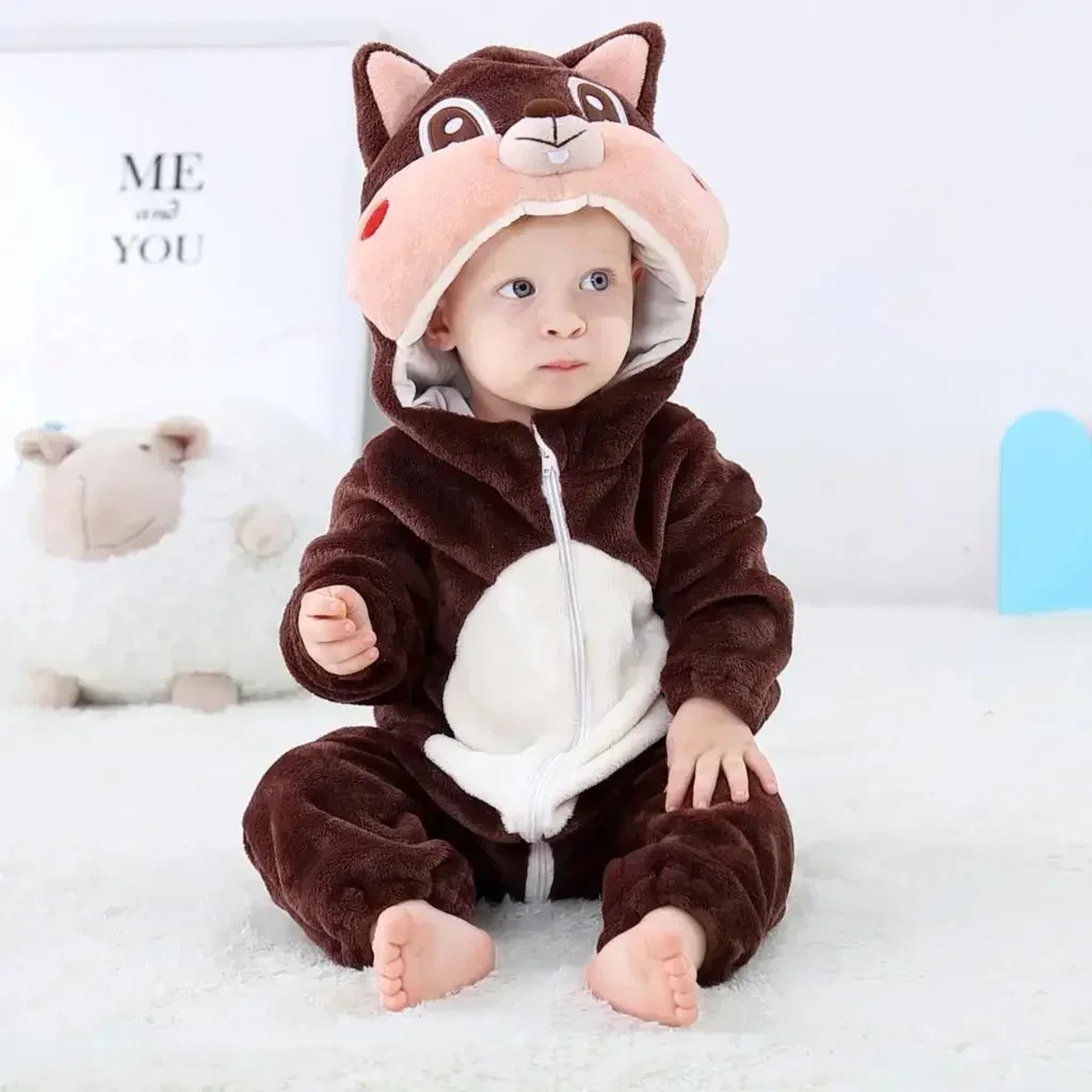 Baby Animal Costume Romper With Hooded Flannel Design And Zipper Closure 40