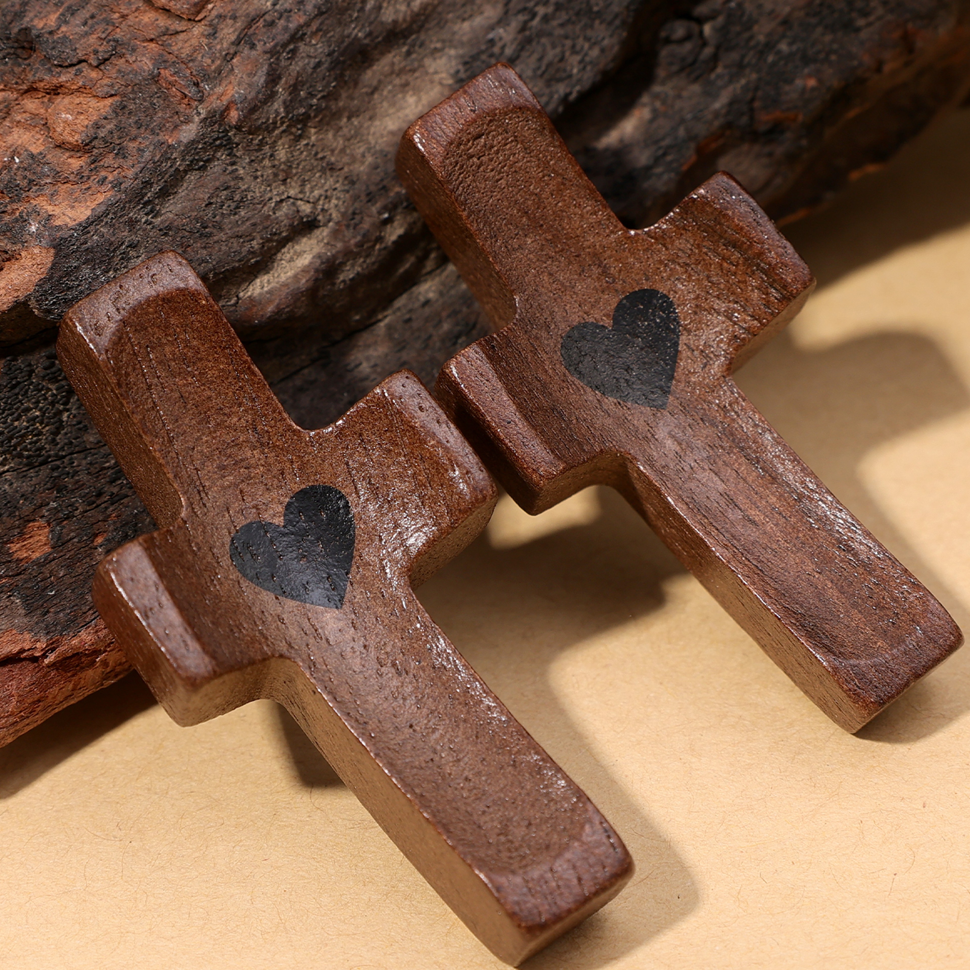 Wooden Pocket Prayer Cross With Heart Design  Handheld Christian Gift 3