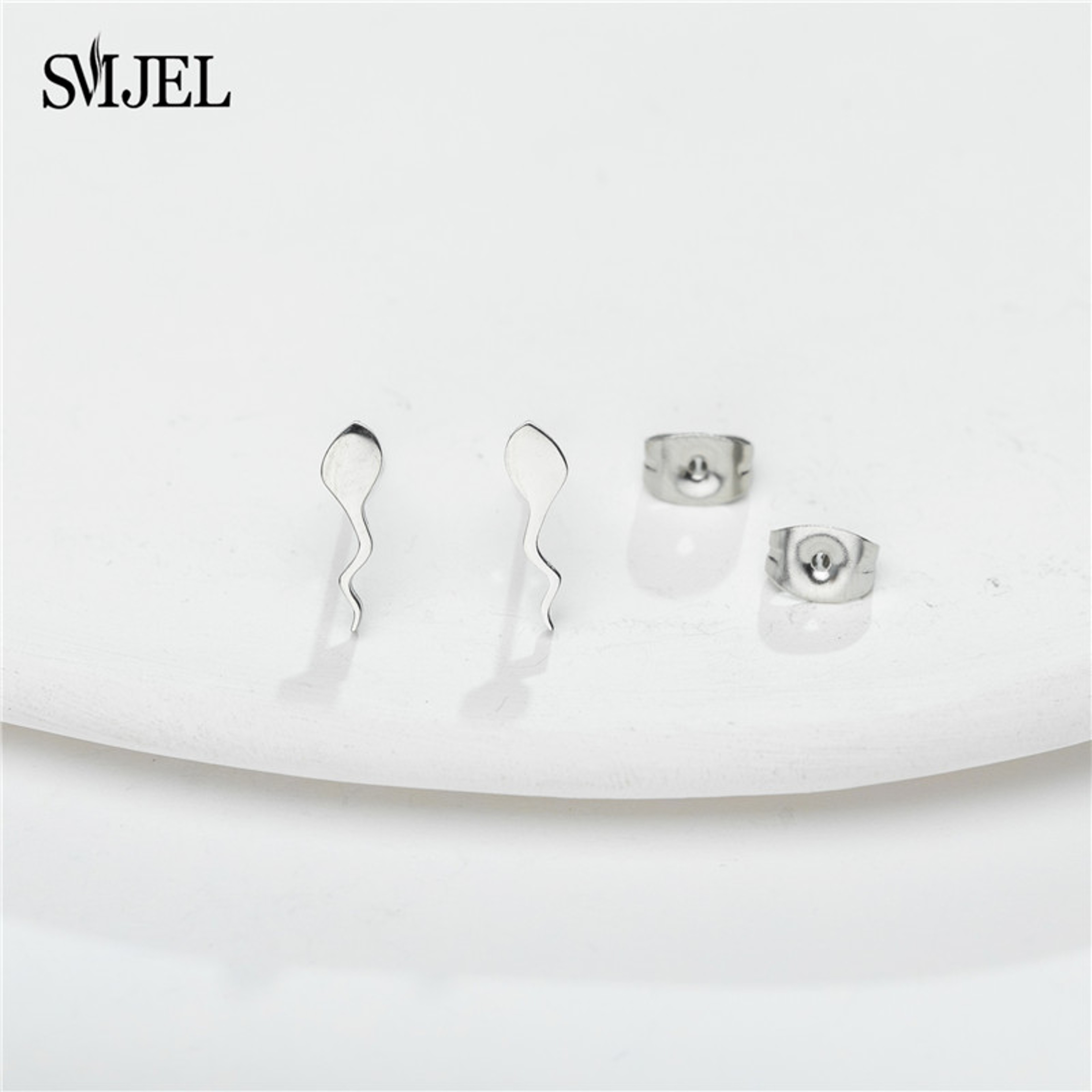 Stainless Steel Sperm Shape Stud Earrings – Funny Punk Style Unisex Jewelry – view 5